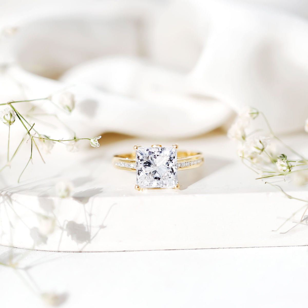 Solitaire Princess Cut Lab Grown Diamond Engagement Ring 4 Carat IGI Certified Lab - ( E-VS1 ) - Rosec Jewels