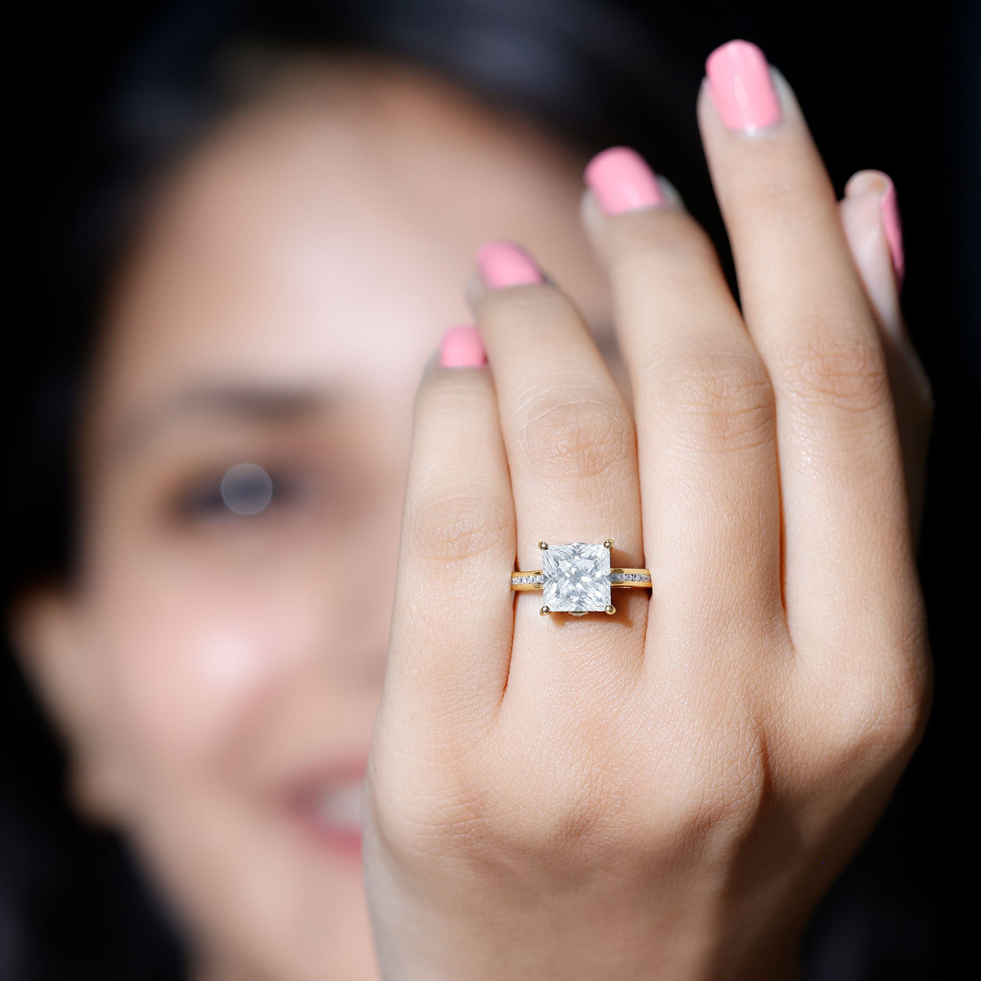IGI Certified Lab Grown Diamond 3 Carat Engagement Ring with Side Stones Lab - ( E-VS1 ) - Rosec Jewels