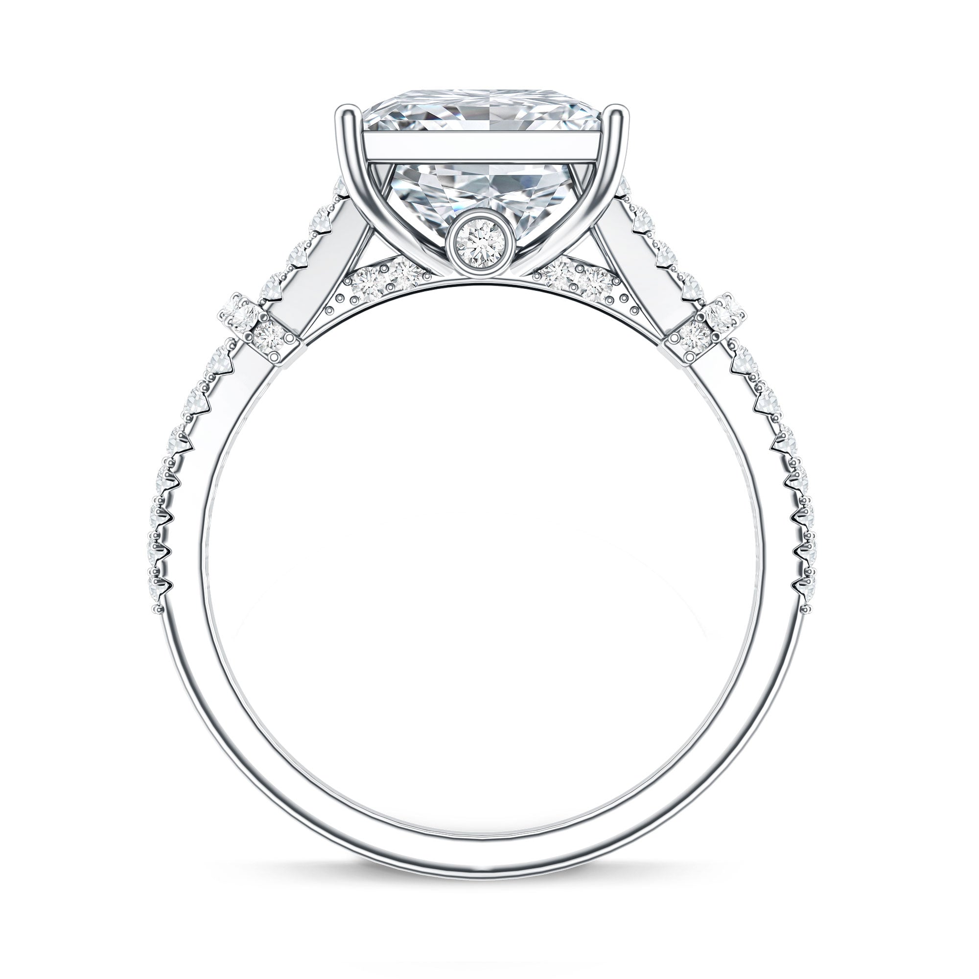 Rosec Jewels-IGI Certified Princess Cut Lab Grown Diamond 4 Carat Engagement Ring in Split Shank