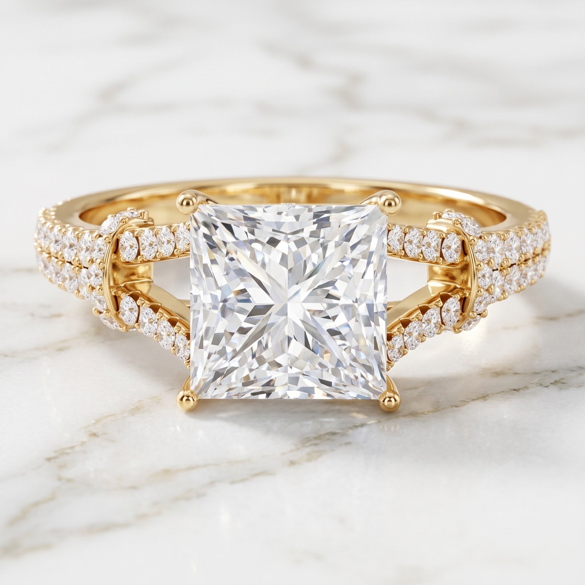IGI Certified Princess Cut Lab Grown Diamond 4 Carat Engagement Ring in Split Shank Lab - ( E-VS1 ) - Rosec Jewels