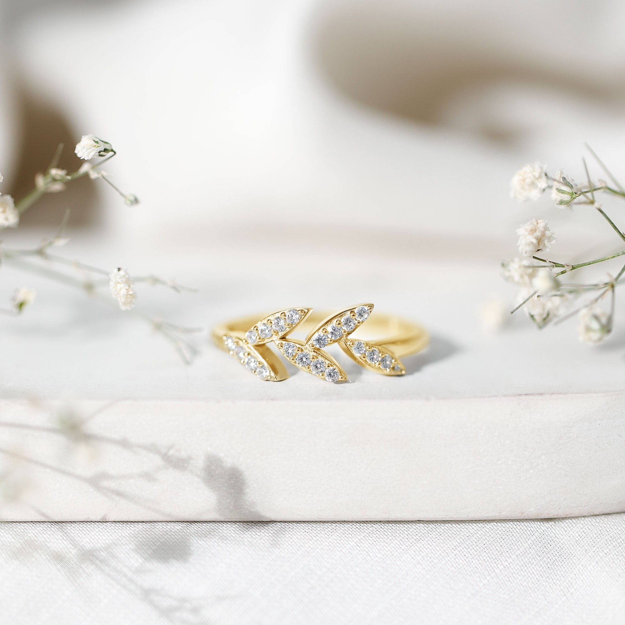 Rosec Jewels-Nature Inspired Lab Grown Diamond Olive Leaf Branch Ring