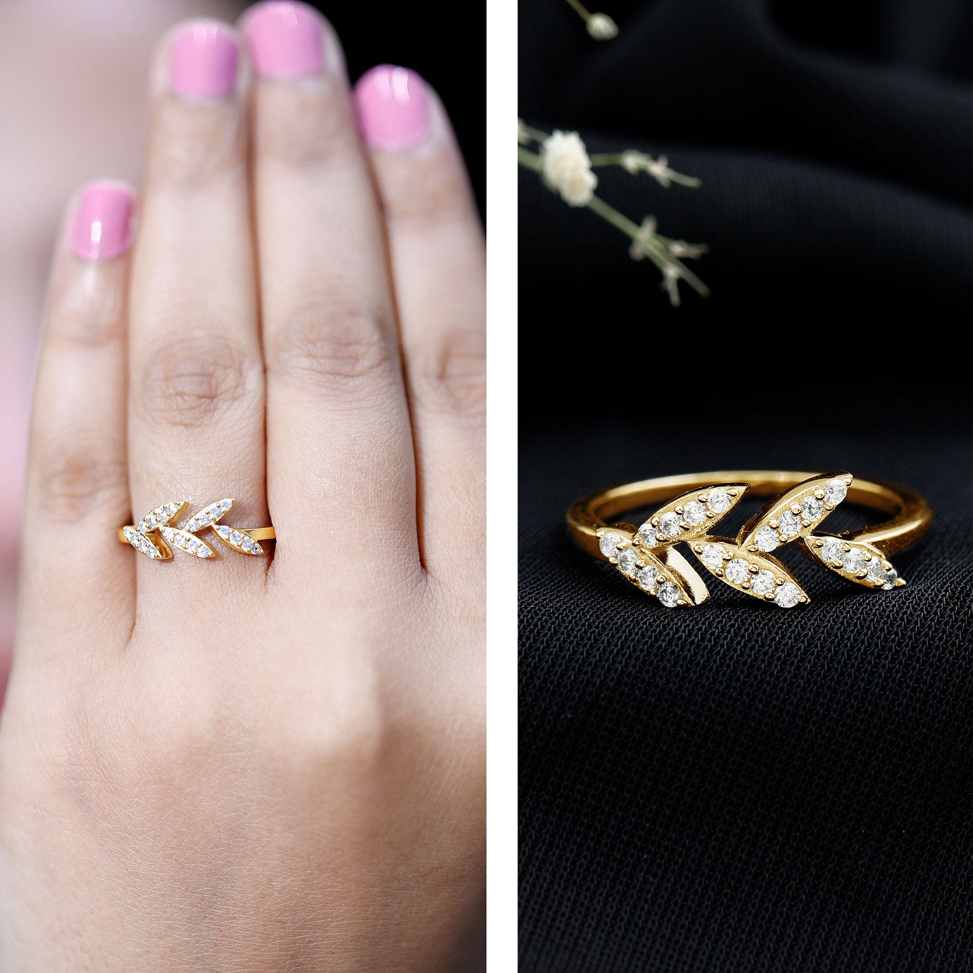 Rosec Jewels-Nature Inspired Lab Grown Diamond Olive Leaf Branch Ring