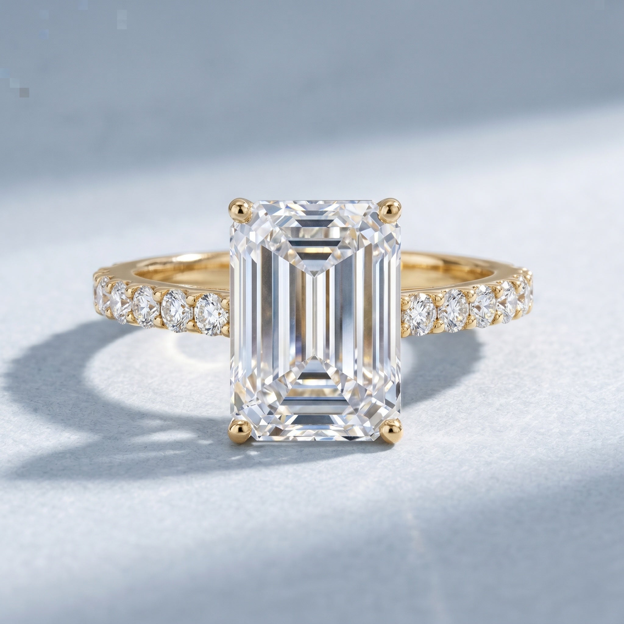 Emerald Cut Lab Grown Diamond Hidden Halo Engagement Ring 3 Carat IGI Certified Lab - ( E-VS1 ) - Rosec Jewels