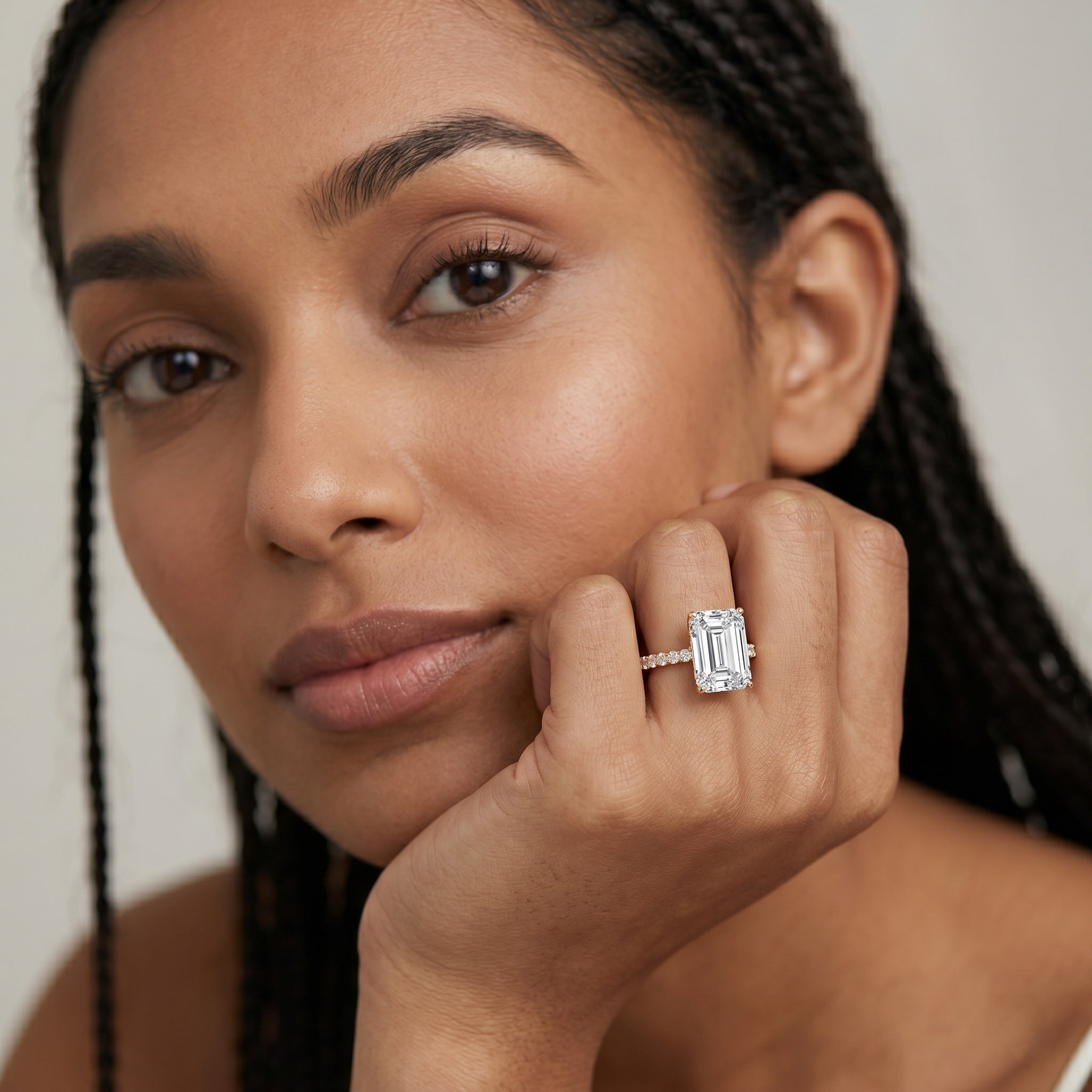 Emerald Cut Lab Grown Diamond Hidden Halo Engagement Ring 3 Carat IGI Certified Lab - ( E-VS1 ) - Rosec Jewels
