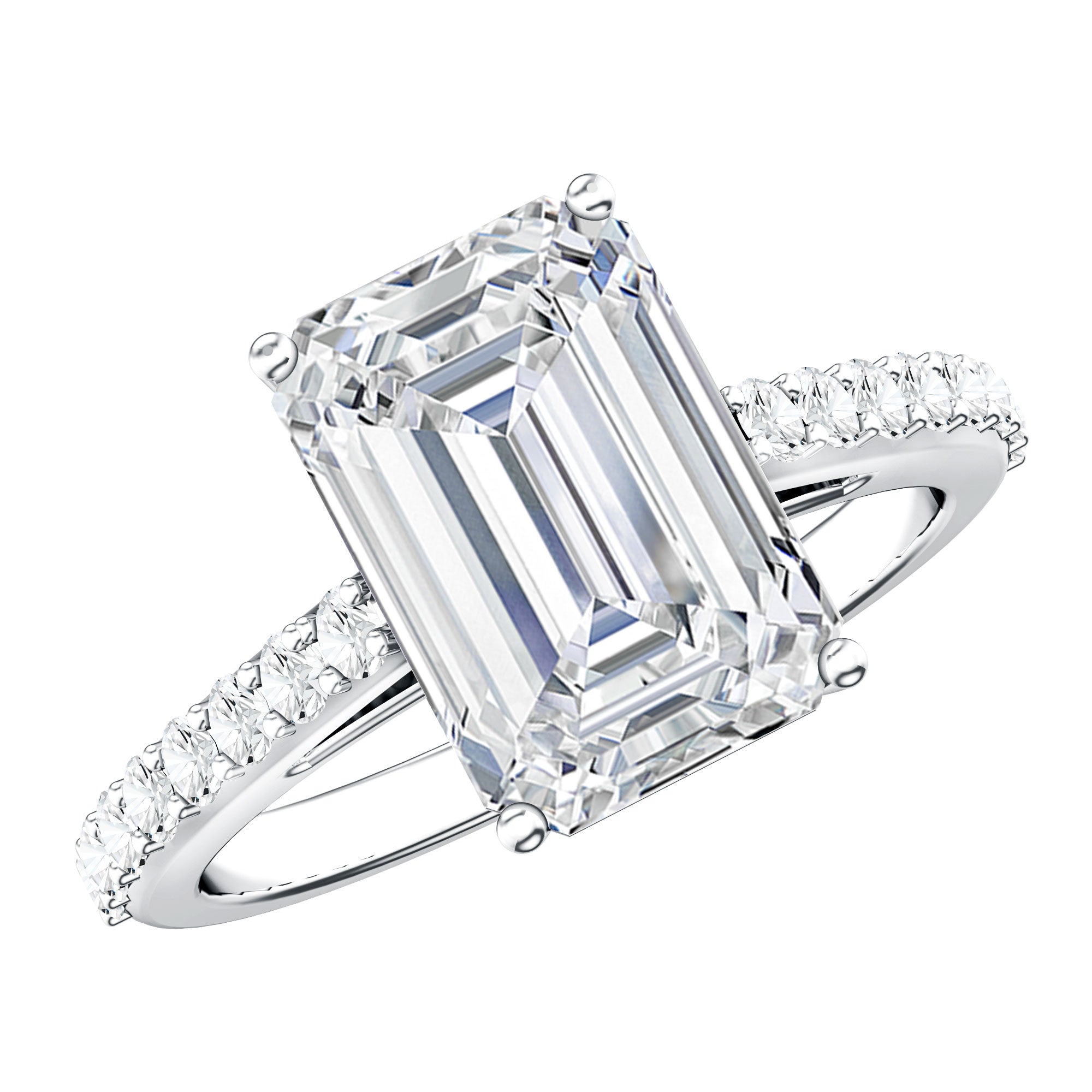 Rosec Jewels-IGI Certified 4 Carat Emerald Cut Lab Grown Diamond Engagement Ring with Hidden Halo