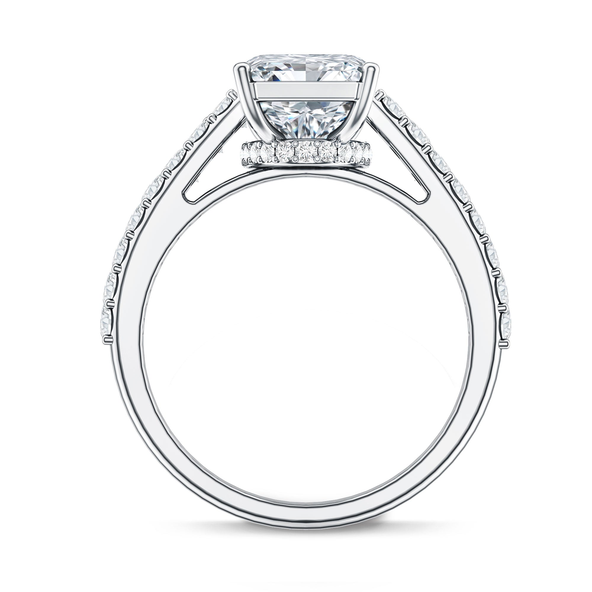 Rosec Jewels-IGI Certified 4 Carat Emerald Cut Lab Grown Diamond Engagement Ring with Hidden Halo