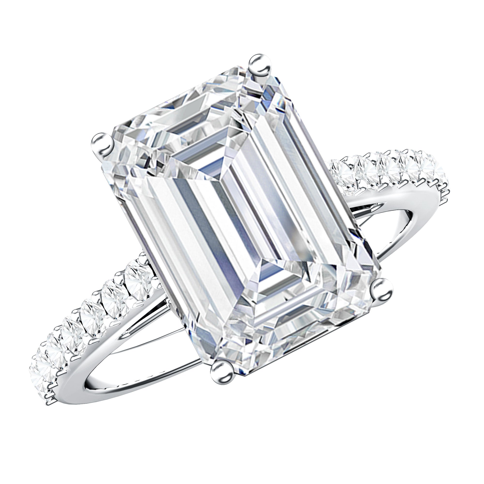 Rosec Jewels-Emerald Cut 5 Carat Lab Grown Diamond Solitaire Engagement Ring IGI Certified