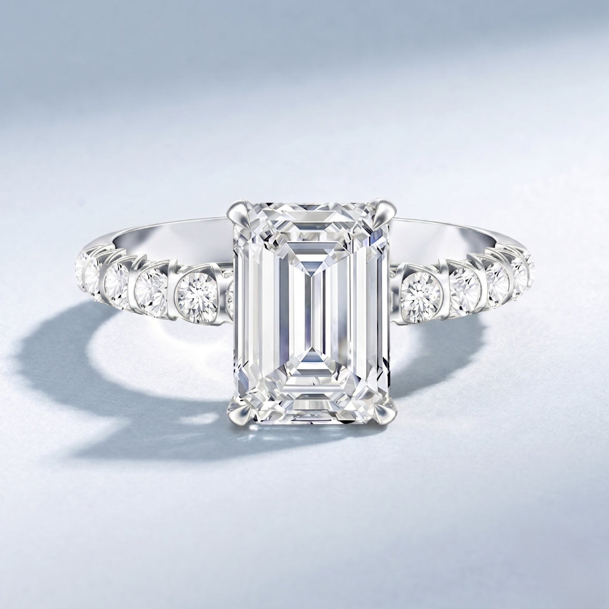 IGI Certified 3 Carat Emerald Cut Lab Grown Diamond Engagement Ring with Side Stones Lab - ( E-VS1 ) - Rosec Jewels