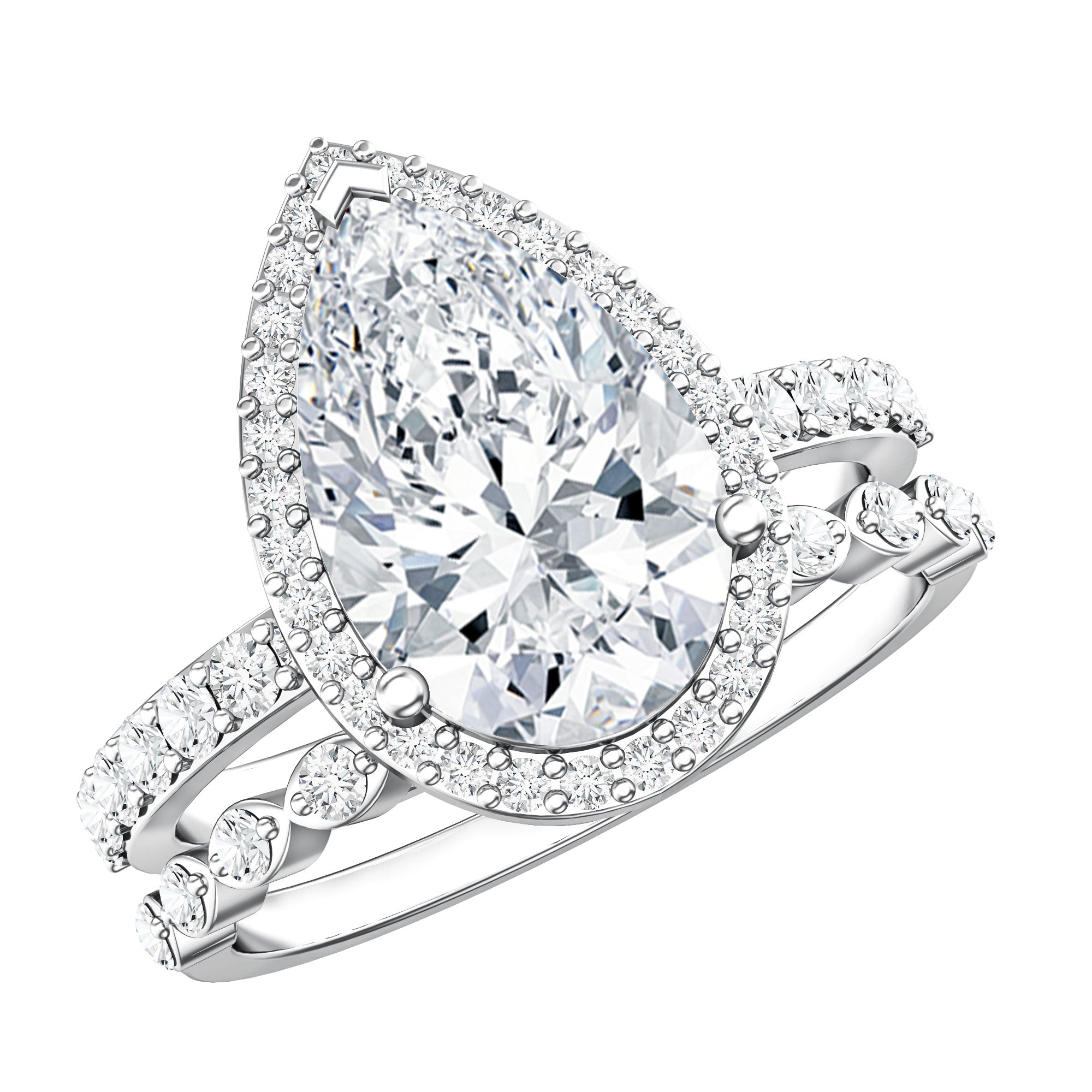 IGI Certified 3 Carat Lab Grown Diamond Teardrop Wedding Ring Set with Halo Lab - ( E-VS1 ) - Rosec Jewels