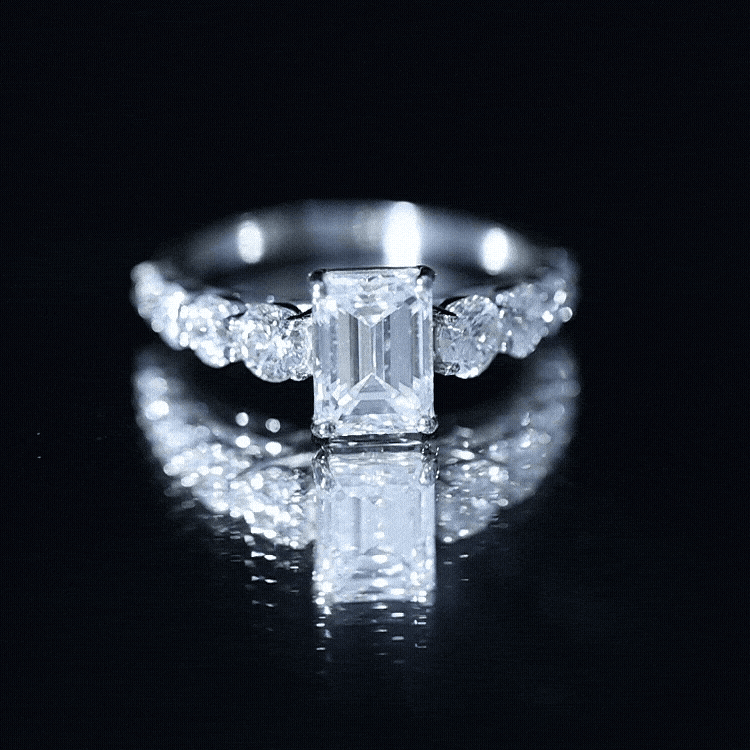 2 Carat IGI Certified Emerald Cut Lab Grown Diamond Side Stone Engagement Ring Lab - ( E-VS1 ) - Rosec Jewels