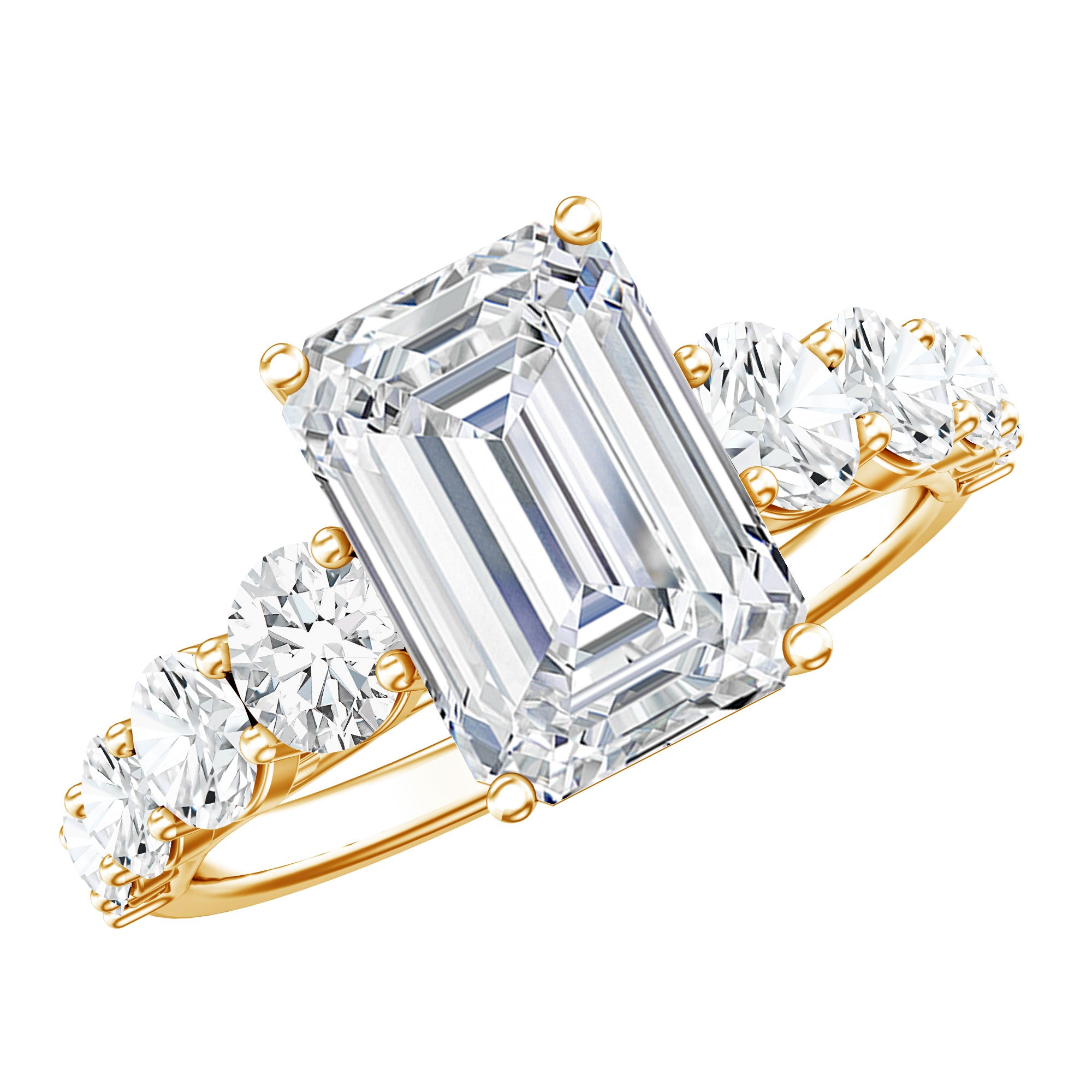 3 Carat IGI Certified Emerald Cut Lab Grown Diamond Engagement Ring with Side Stones Lab - ( E-VS1 ) - Rosec Jewels