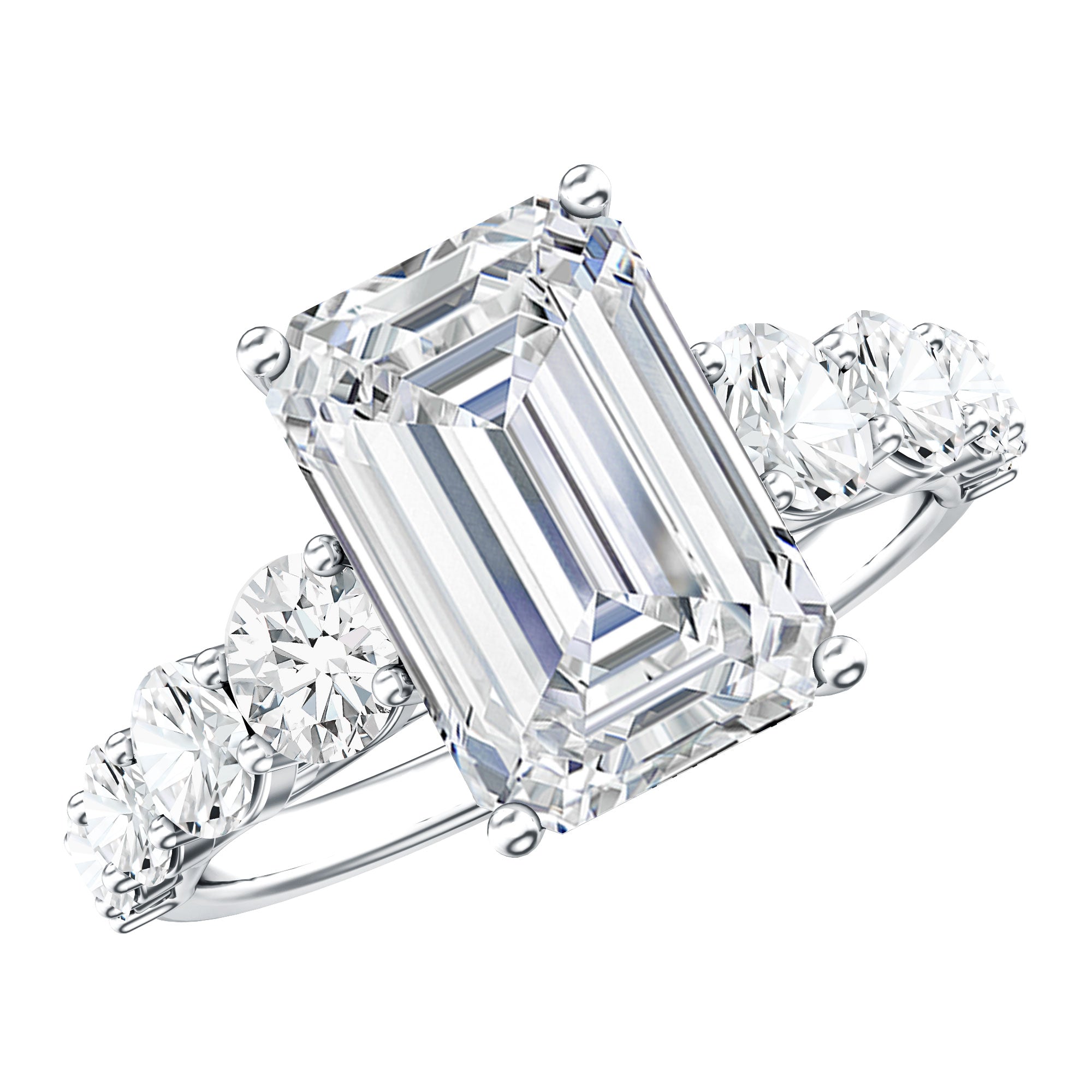 Emerald Cut 4 Carat Lab Grown Diamond Side Stone Engagement Ring with IGI Certificate Lab - ( E-VS1 ) - Rosec Jewels