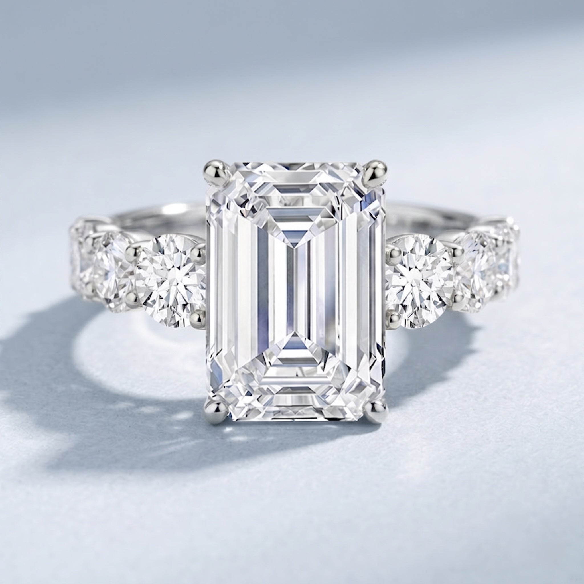 Emerald Cut 4 Carat Lab Grown Diamond Side Stone Engagement Ring with IGI Certificate Lab - ( E-VS1 ) - Rosec Jewels