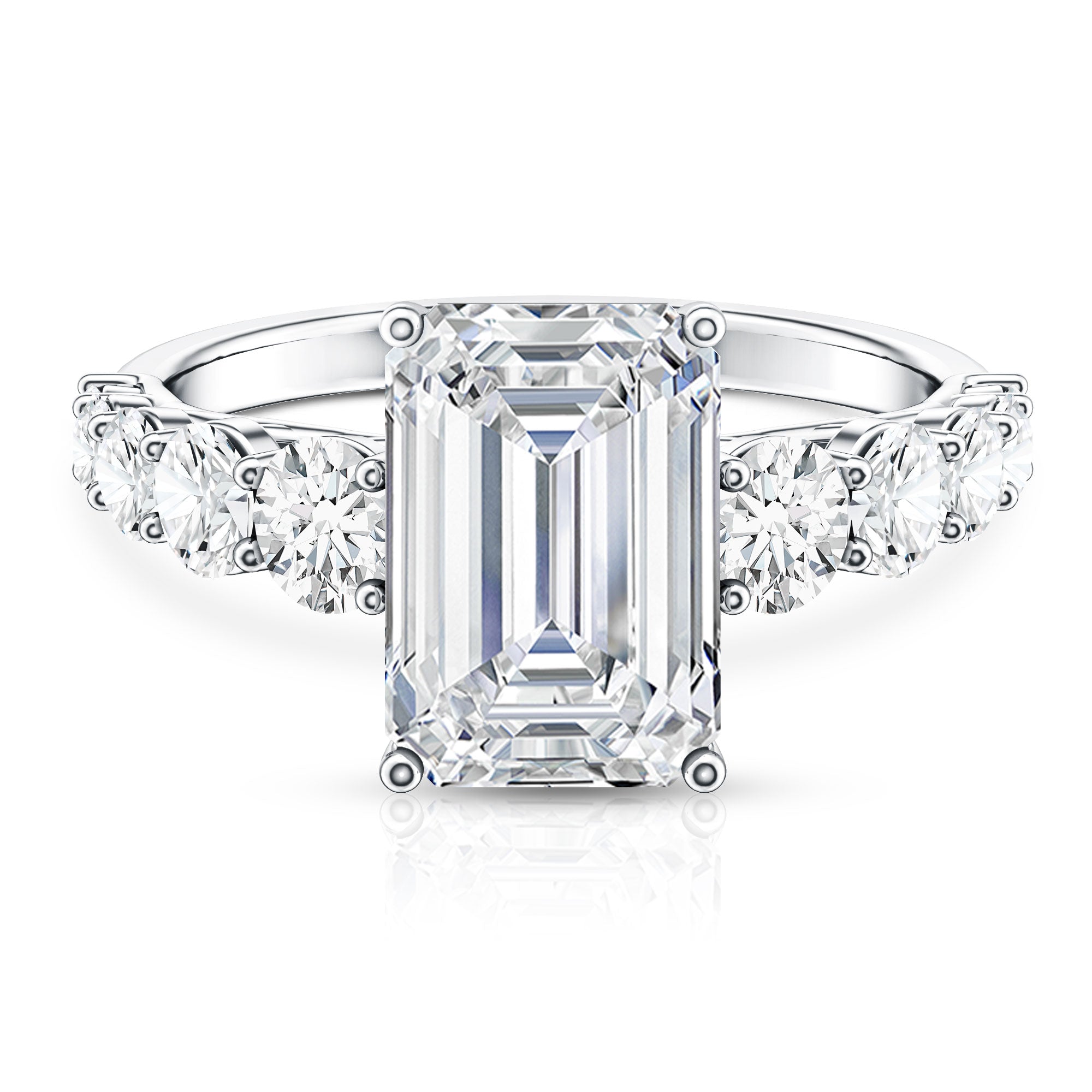 Emerald Cut 4 Carat Lab Grown Diamond Side Stone Engagement Ring with IGI Certificate Lab - ( E-VS1 ) - Rosec Jewels