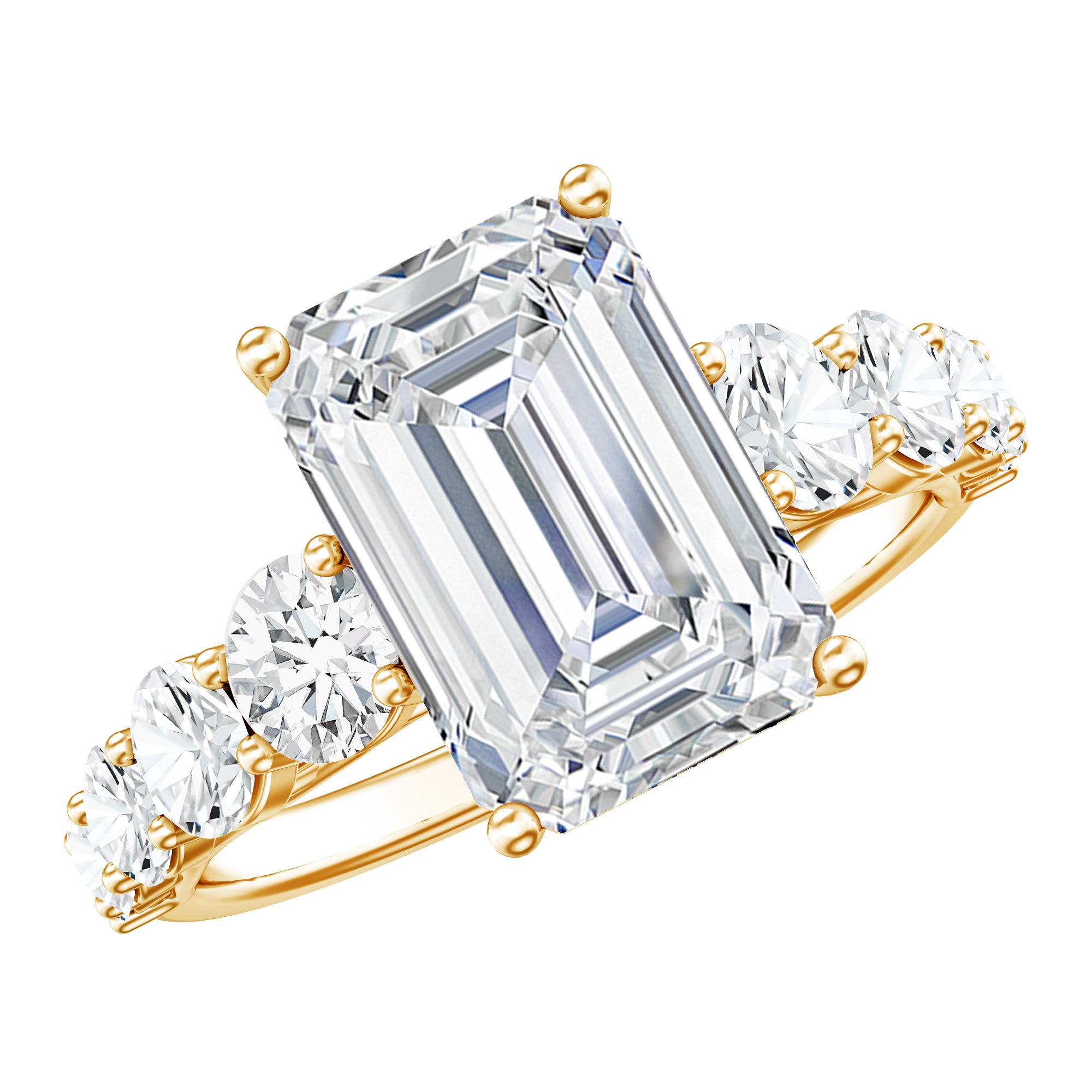 Emerald Cut 4 Carat Lab Grown Diamond Side Stone Engagement Ring with IGI Certificate Lab - ( E-VS1 ) - Rosec Jewels