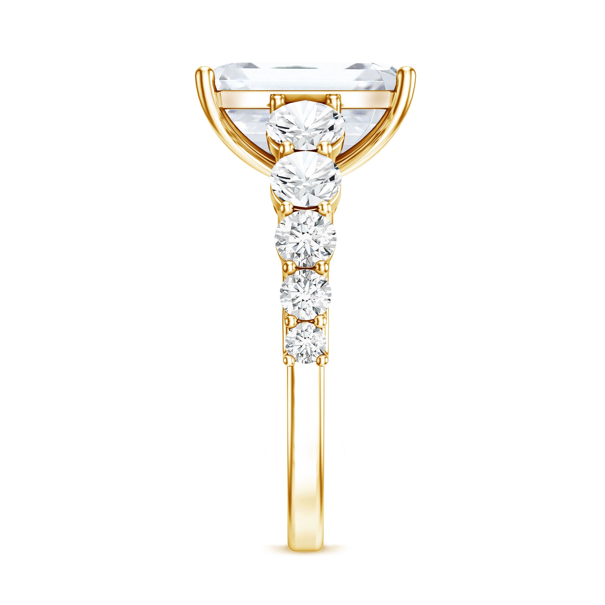 Emerald Cut 4 Carat Lab Grown Diamond Side Stone Engagement Ring with IGI Certificate Lab - ( E-VS1 ) - Rosec Jewels
