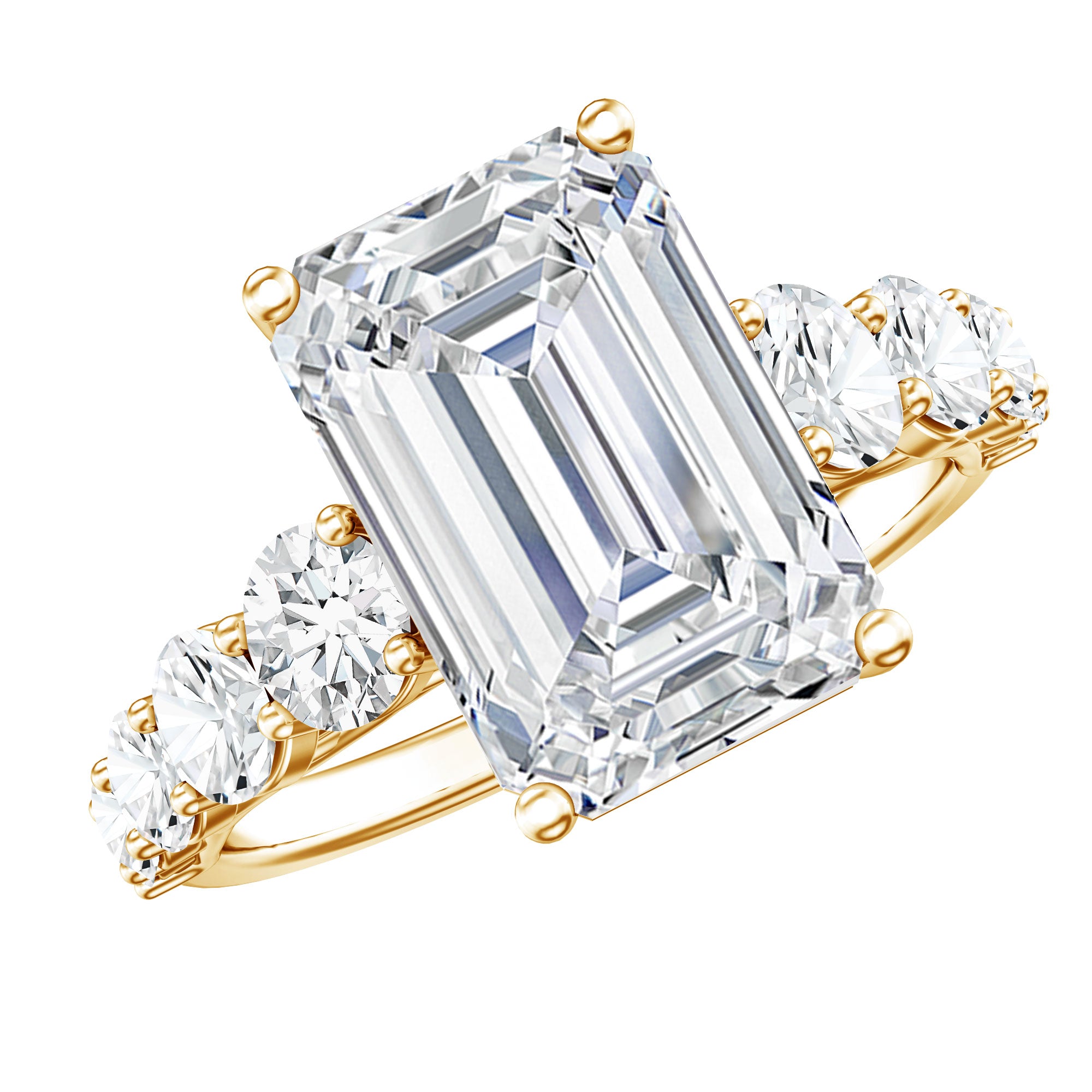 IGI Certified 5 Carat Big Lab Grown Diamond Emerald Cut Engagement Ring with Side Stones Lab - ( E-VS1 ) - Rosec Jewels