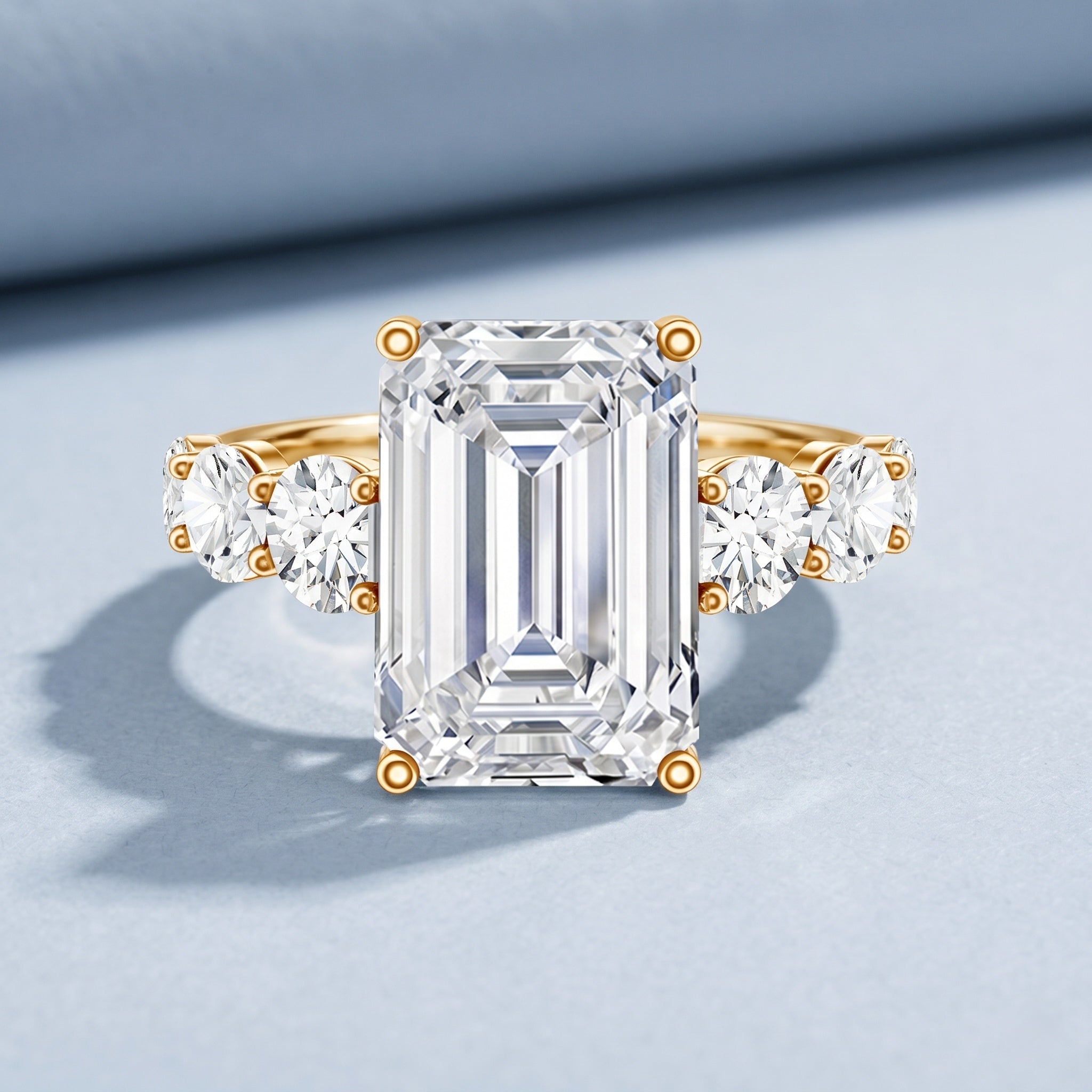 IGI Certified 5 Carat Big Lab Grown Diamond Emerald Cut Engagement Ring with Side Stones Lab - ( E-VS1 ) - Rosec Jewels