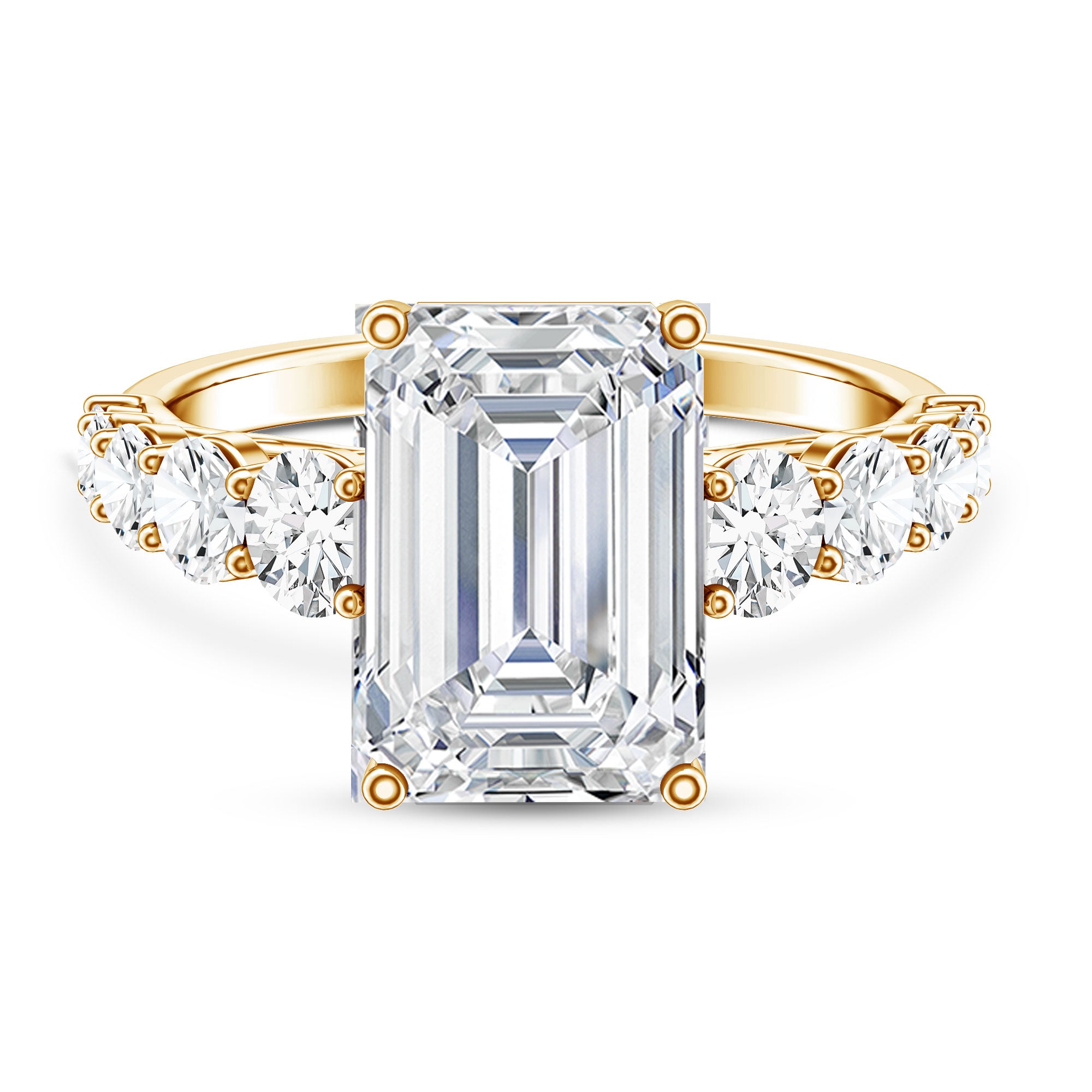 IGI Certified 5 Carat Big Lab Grown Diamond Emerald Cut Engagement Ring with Side Stones Lab - ( E-VS1 ) - Rosec Jewels