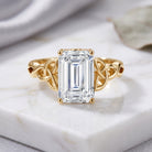IGI Certified 4 Carat Emerald Cut Lab Grown Diamond Engagement Ring with Celtic Knot Lab - ( E-VS1 ) - Rosec Jewels