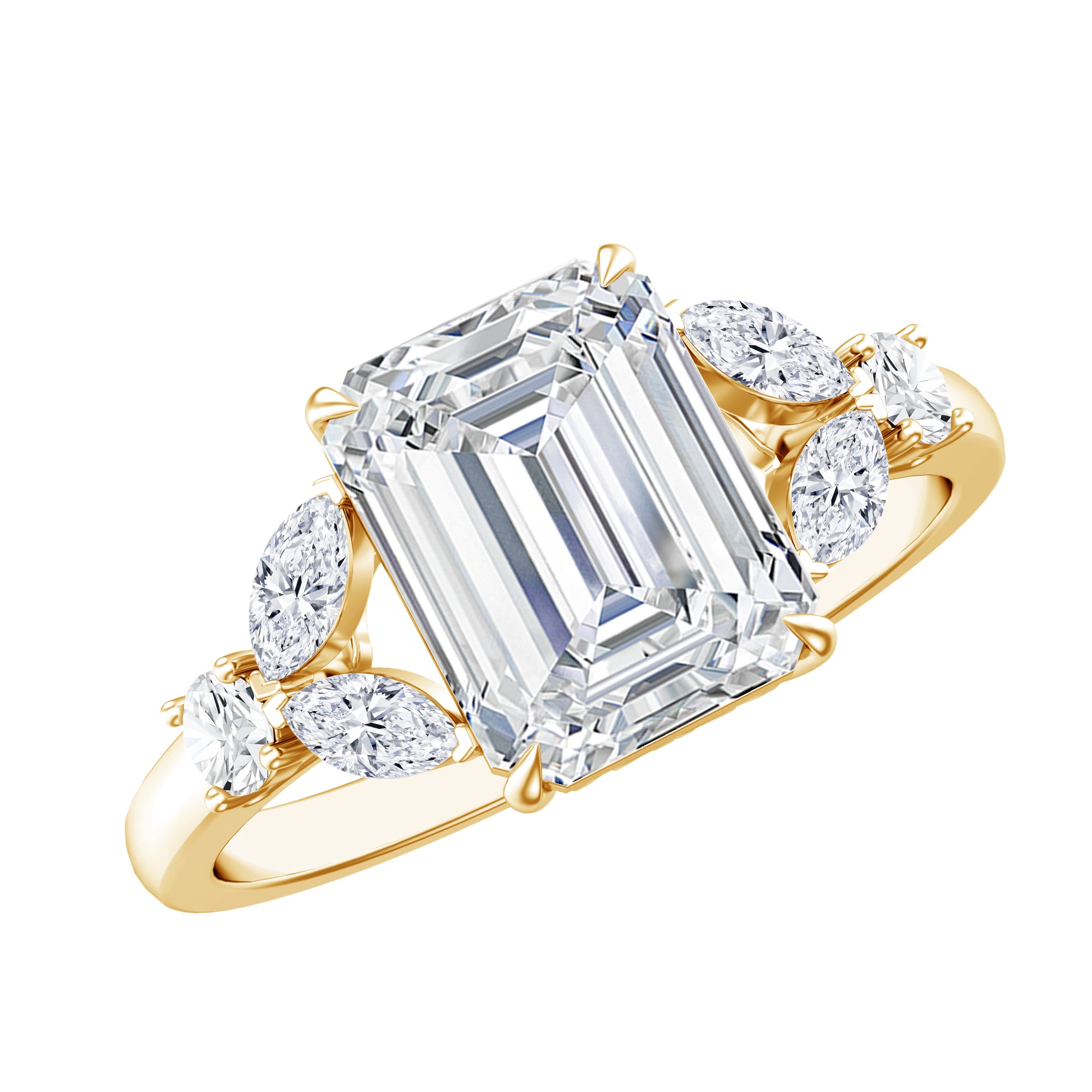 Rosec Jewels-IGI Certified Emerald Cut Lab Grown Diamond Split Shank Engagement Ring 2 Carat