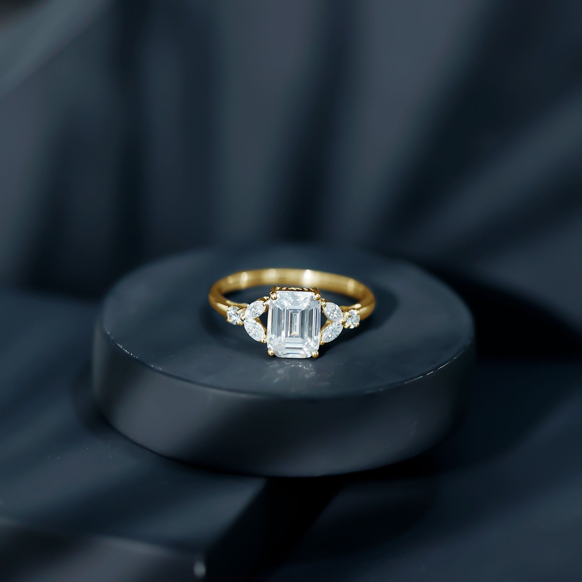 Rosec Jewels-IGI Certified Emerald Cut Lab Grown Diamond Split Shank Engagement Ring 2 Carat