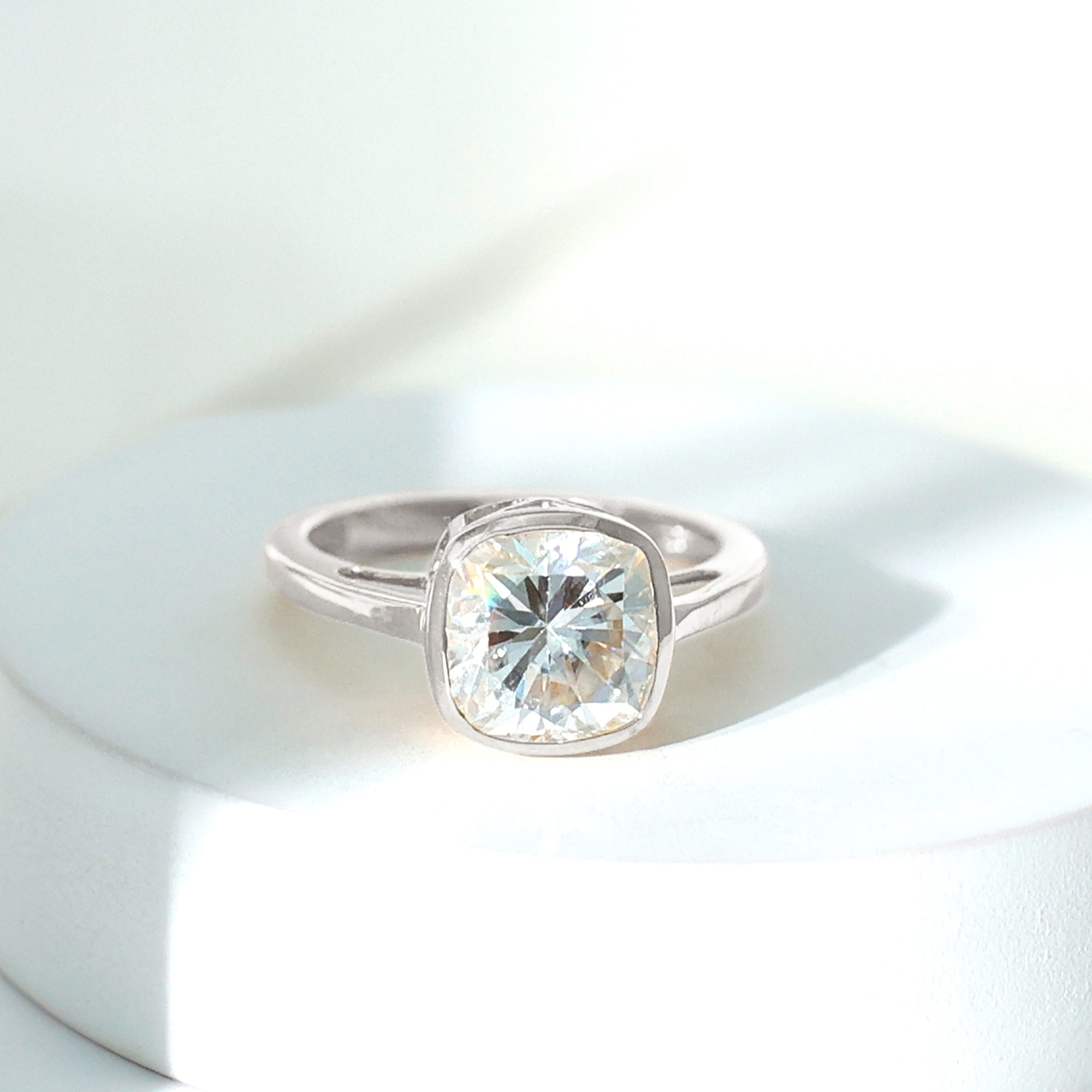 Rosec Jewels-3 Carat Solitaire Cushion Cut Lab Grown Diamond Bezel Engagement Ring with IGI Certificate