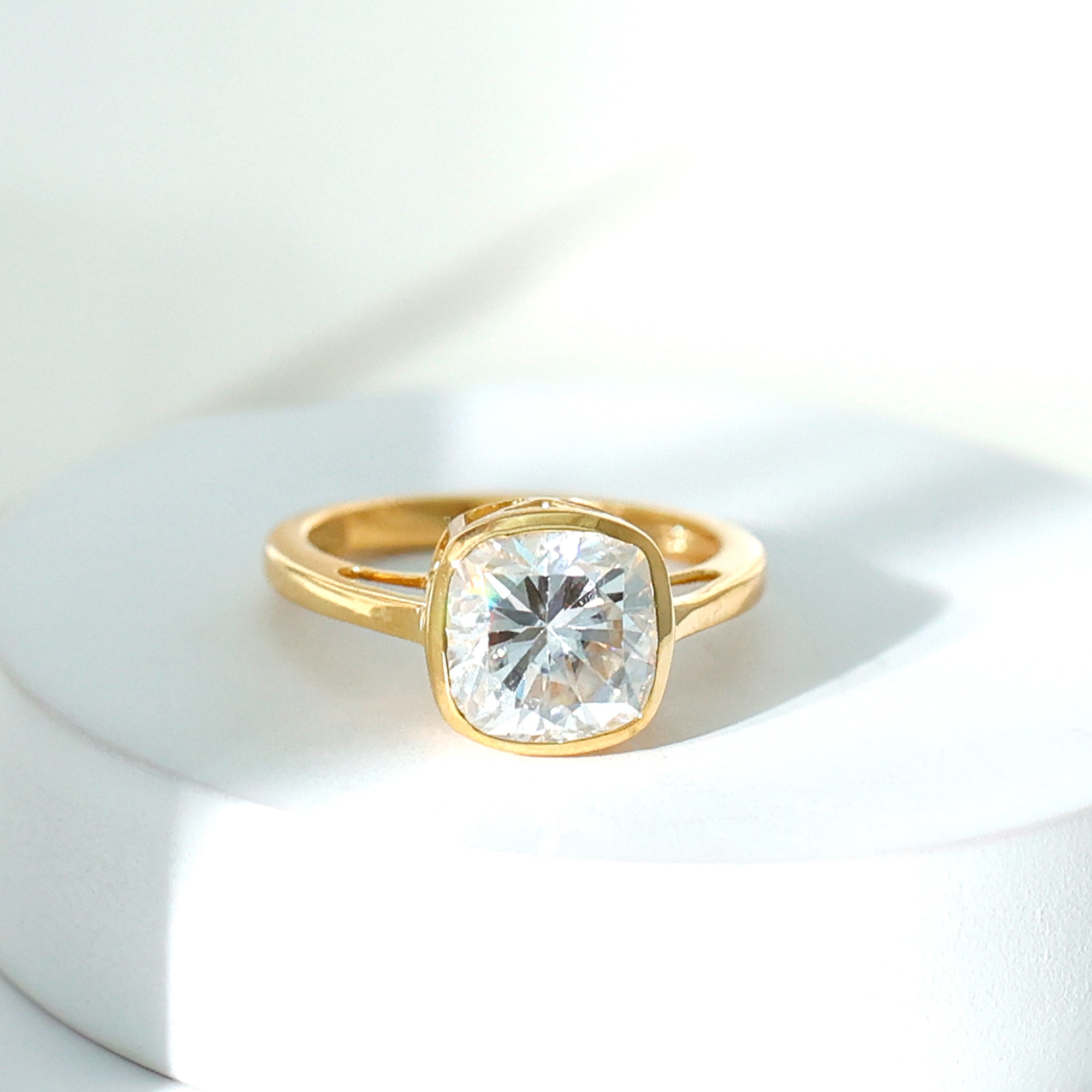 Rosec Jewels-3 Carat Solitaire Cushion Cut Lab Grown Diamond Bezel Engagement Ring with IGI Certificate