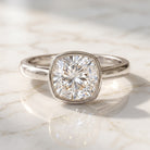 Bezel Set 2 Carat Lab Grown Diamond Cushion Engagement Ring IGI Certified Lab - ( E-VS1 ) - Rosec Jewels