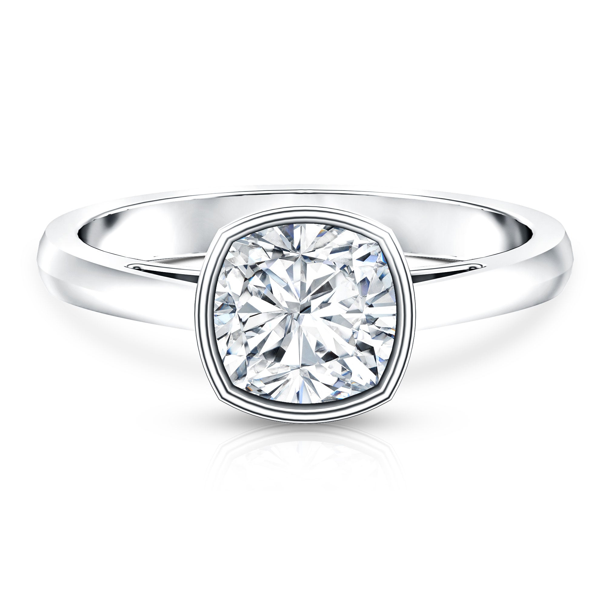 Bezel Set 2 Carat Lab Grown Diamond Cushion Engagement Ring IGI Certified Lab - ( E-VS1 ) - Rosec Jewels
