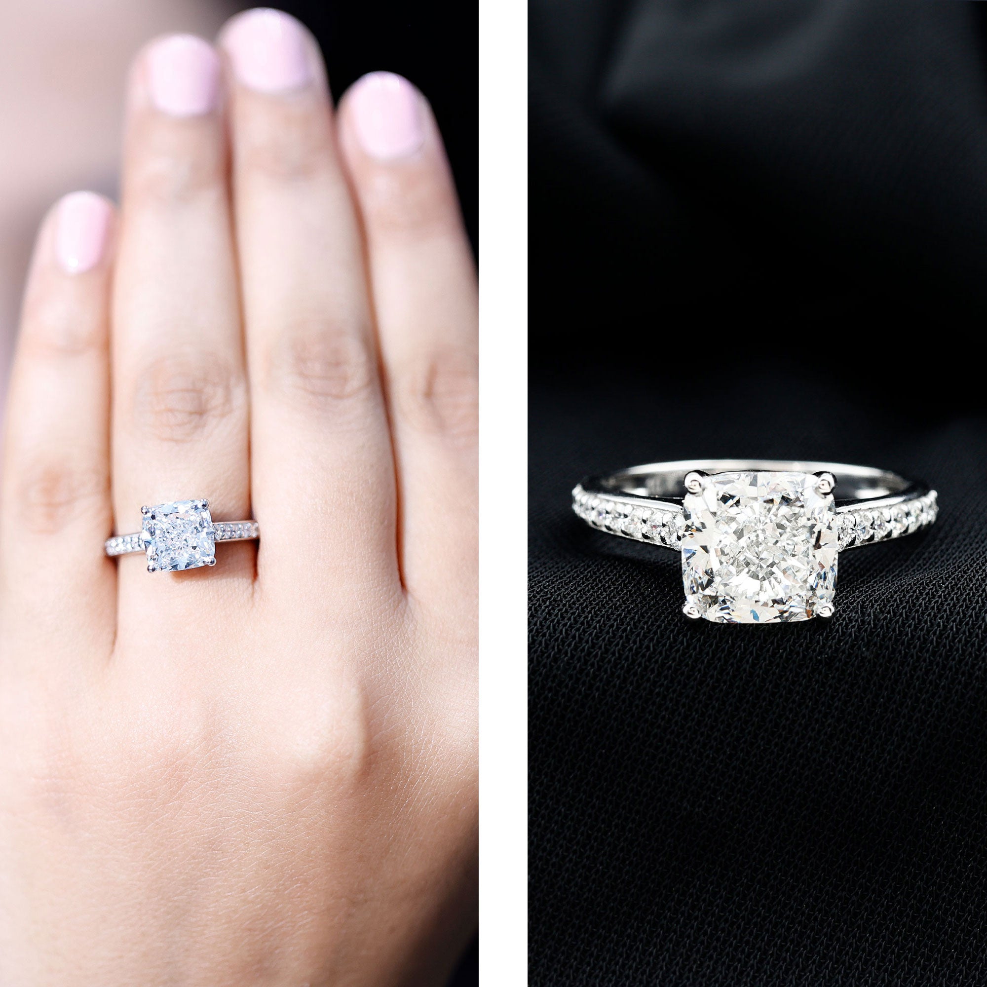 4 Carat Engagement Ring with IGI Certified Cushion Cut Lab Grown Diamond Lab - ( E-VS1 ) - Rosec Jewels