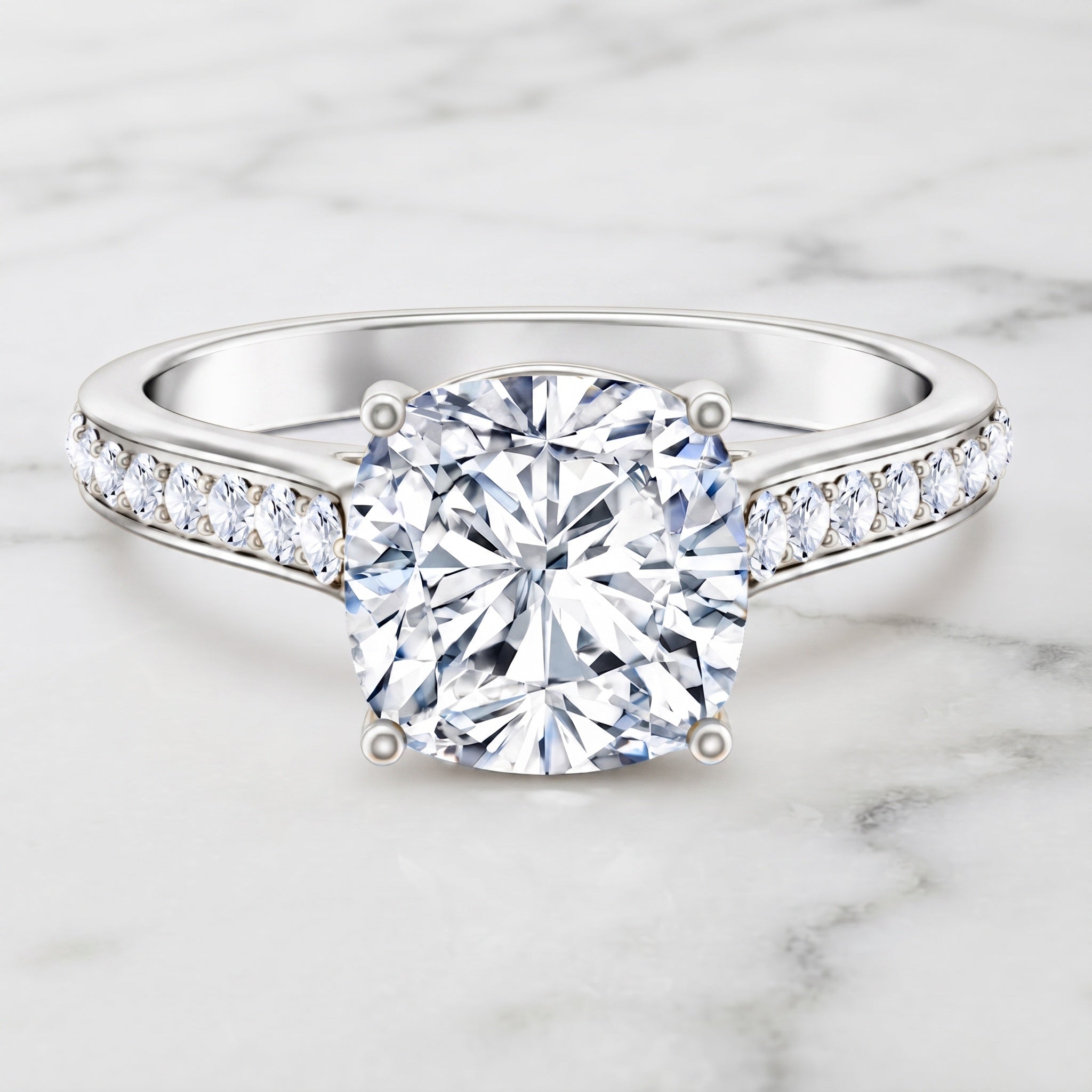 4 Carat Engagement Ring with IGI Certified Cushion Cut Lab Grown Diamond Lab - ( E-VS1 ) - Rosec Jewels