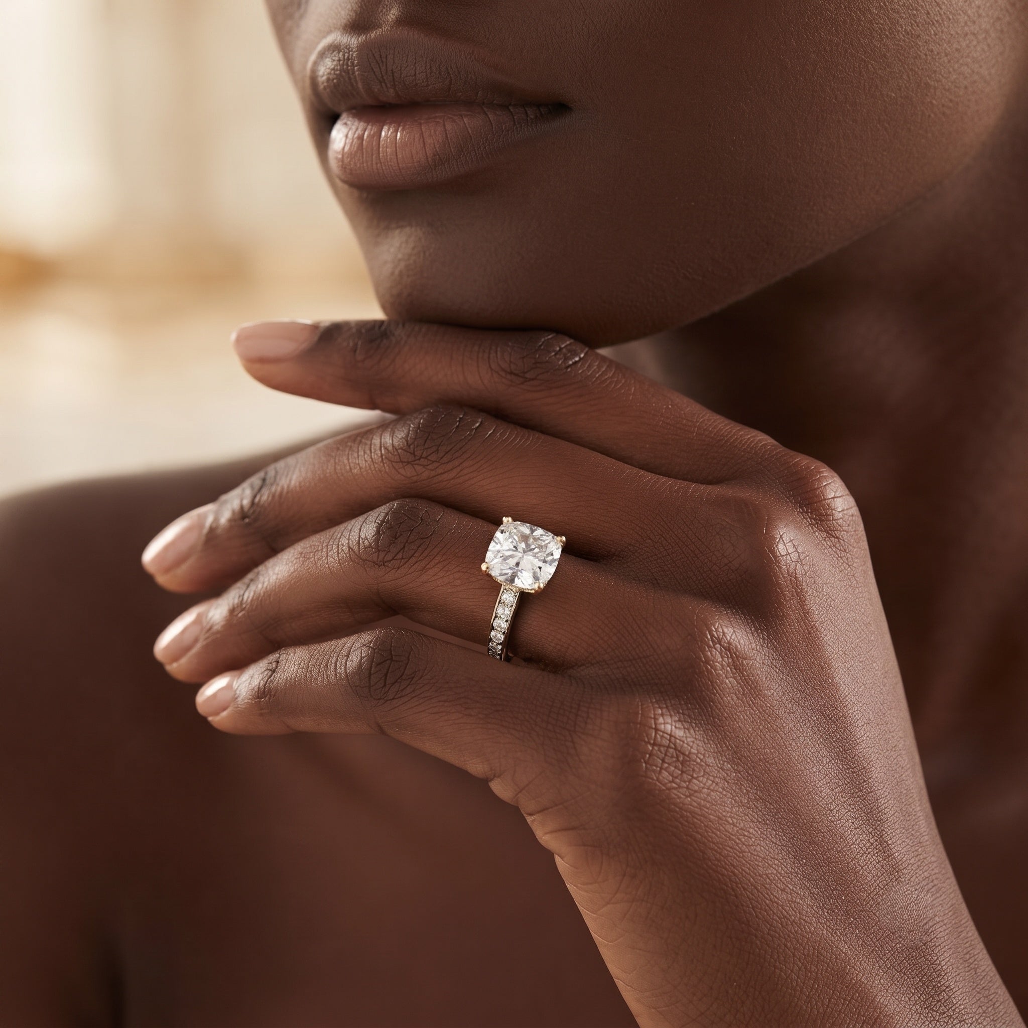 4 Carat Engagement Ring with IGI Certified Cushion Cut Lab Grown Diamond Lab - ( E-VS1 ) - Rosec Jewels