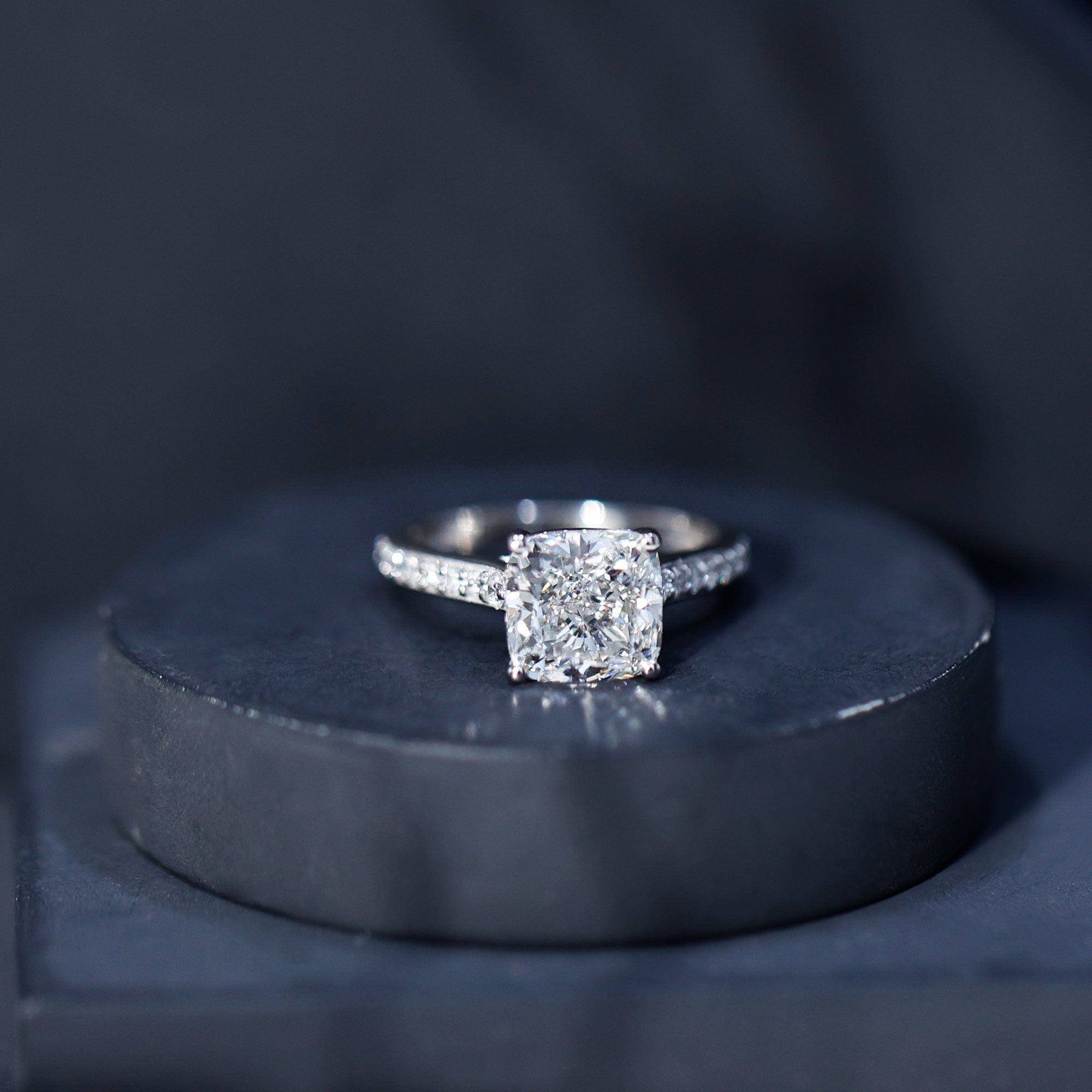 4 Carat Engagement Ring with IGI Certified Cushion Cut Lab Grown Diamond Lab - ( E-VS1 ) - Rosec Jewels