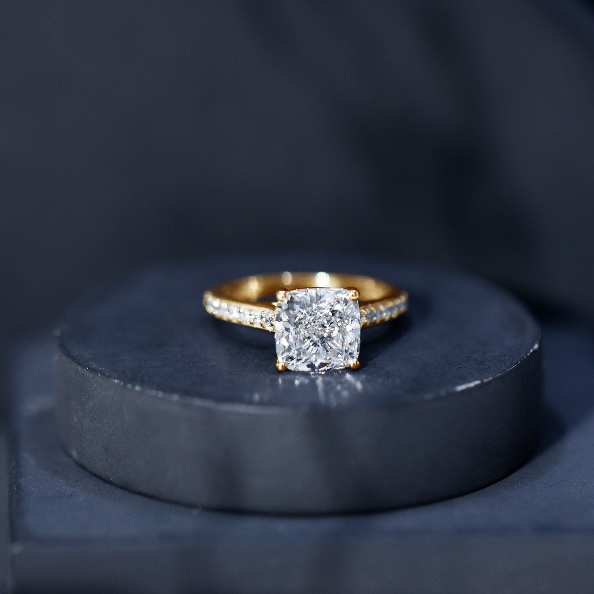 4 Carat Engagement Ring with IGI Certified Cushion Cut Lab Grown Diamond Lab - ( E-VS1 ) - Rosec Jewels