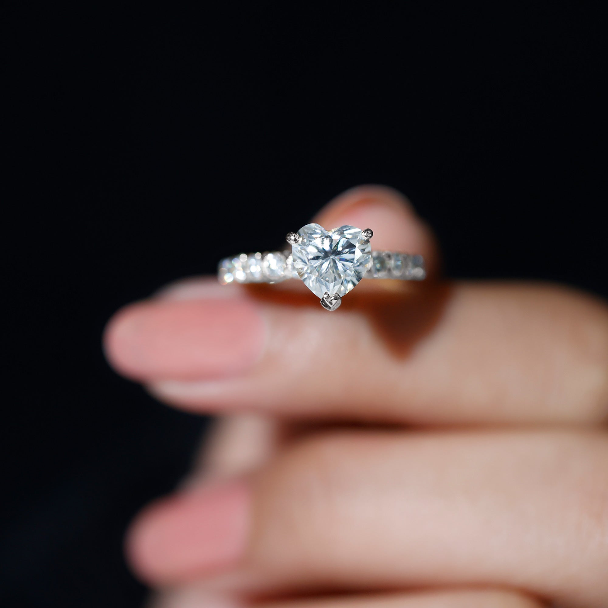Rosec Jewels-1 Carat IGI Certified Lab Grown Diamond Heart Engagement Ring with Side Stones