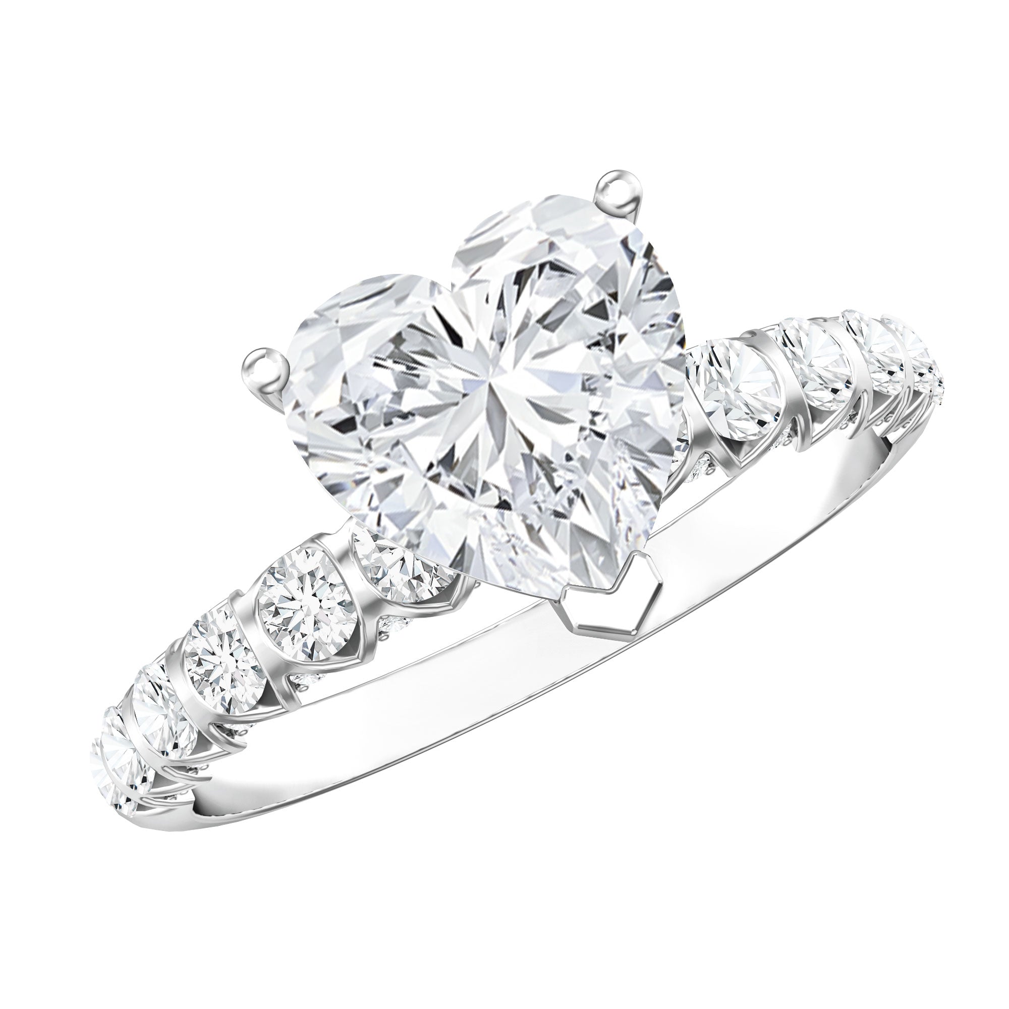 2 Carat Heart Shaped Lab Grown Diamond Engagement Ring with IGI Certificate Lab - ( E-VS1 ) - Rosec Jewels
