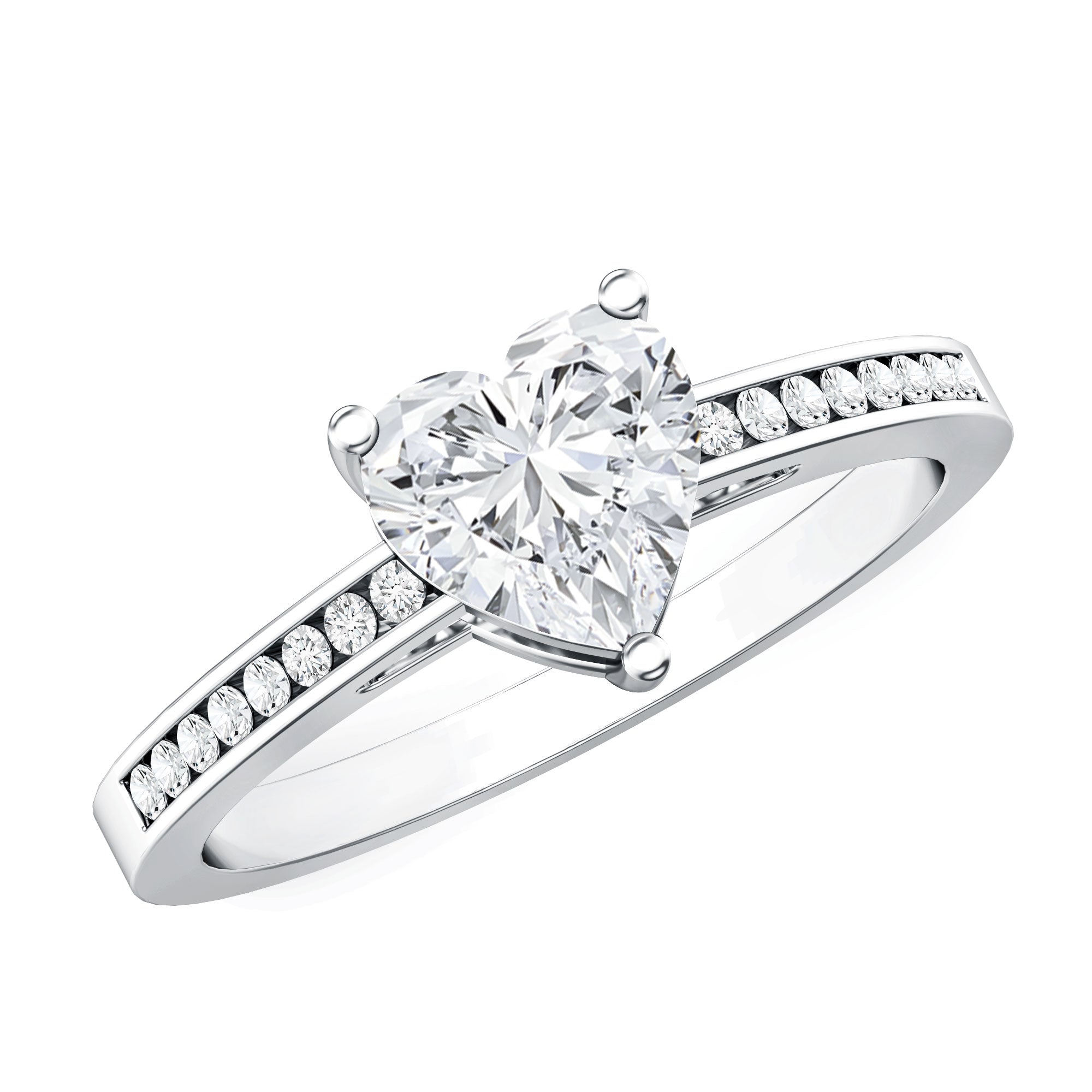 IGI Certified 1 Carat Heart Shaped Lab Grown Diamond Engagement Ring with Side Stones Lab - ( E-VS1 ) - Rosec Jewels
