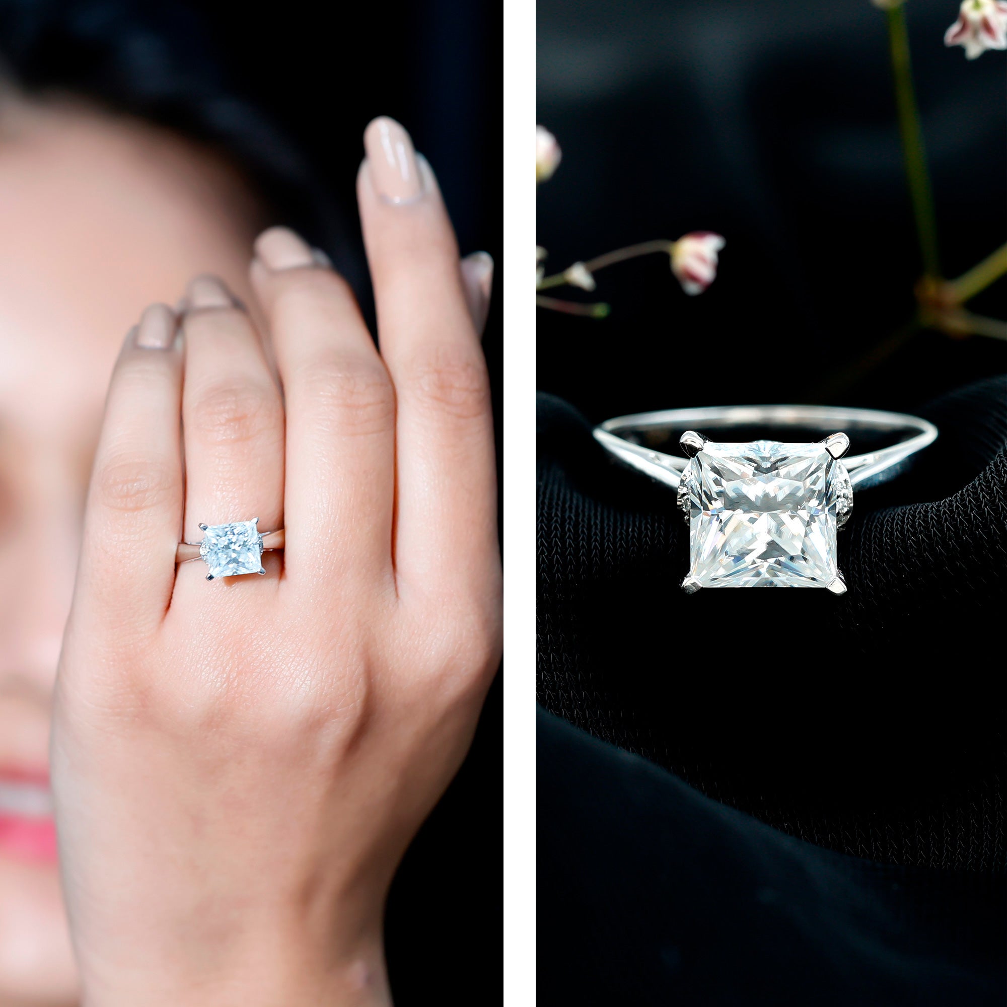 Lab Grown 4 Carat Diamond Princess Cut Engagement Ring with IGI Certificate Lab - ( E-VS1 ) - Rosec Jewels
