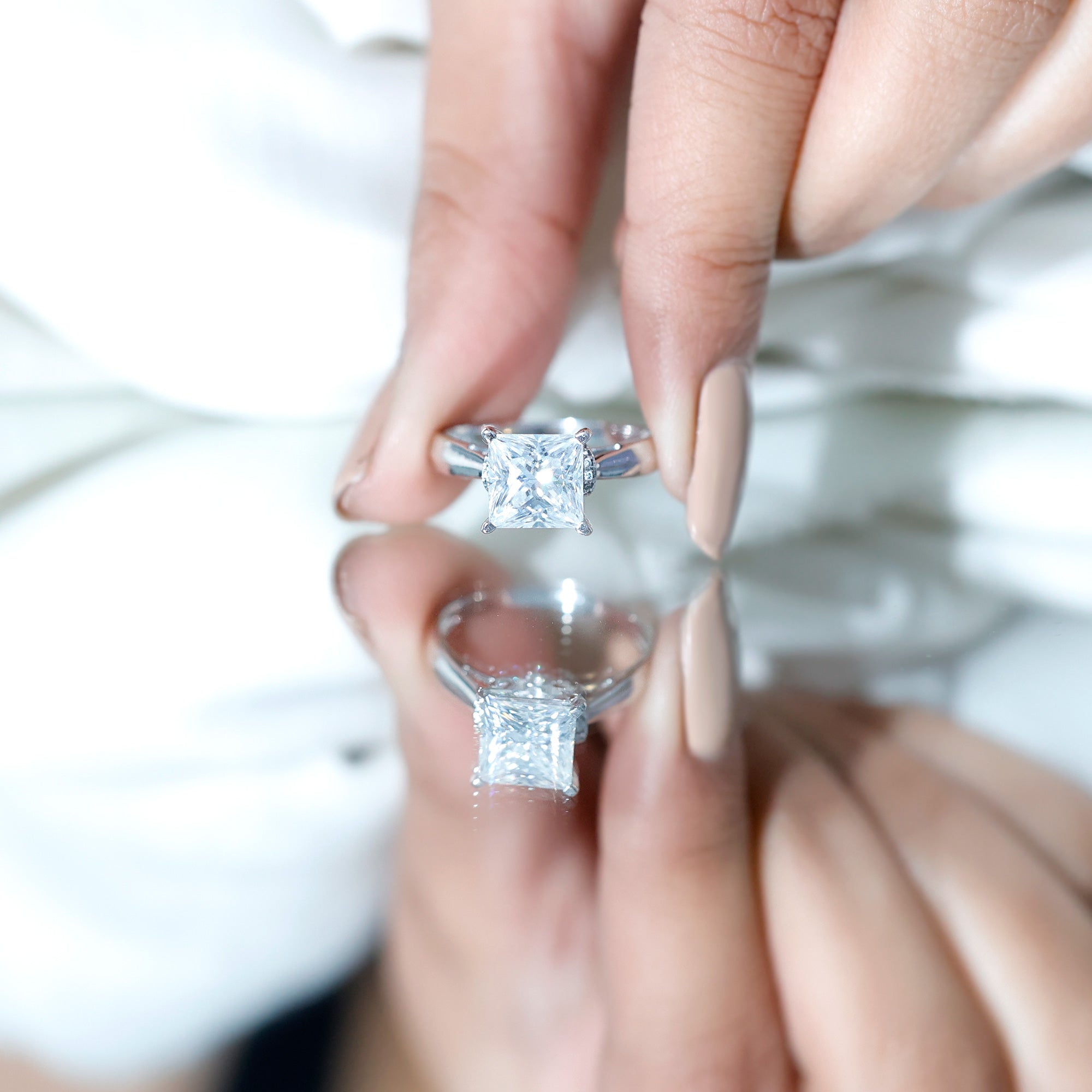 Lab Grown 4 Carat Diamond Princess Cut Engagement Ring with IGI Certificate Lab - ( E-VS1 ) - Rosec Jewels