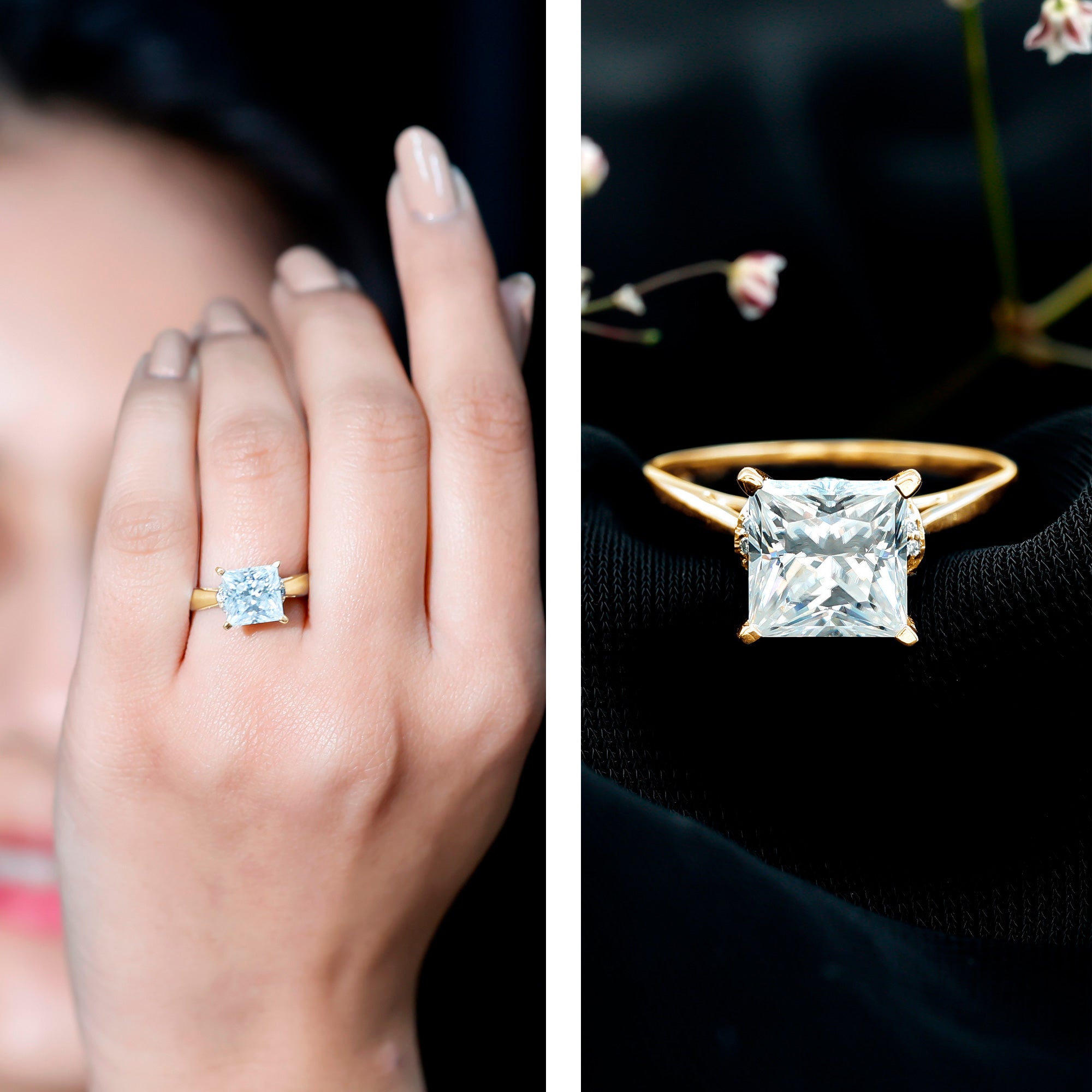 Lab Grown 4 Carat Diamond Princess Cut Engagement Ring with IGI Certificate Lab - ( E-VS1 ) - Rosec Jewels