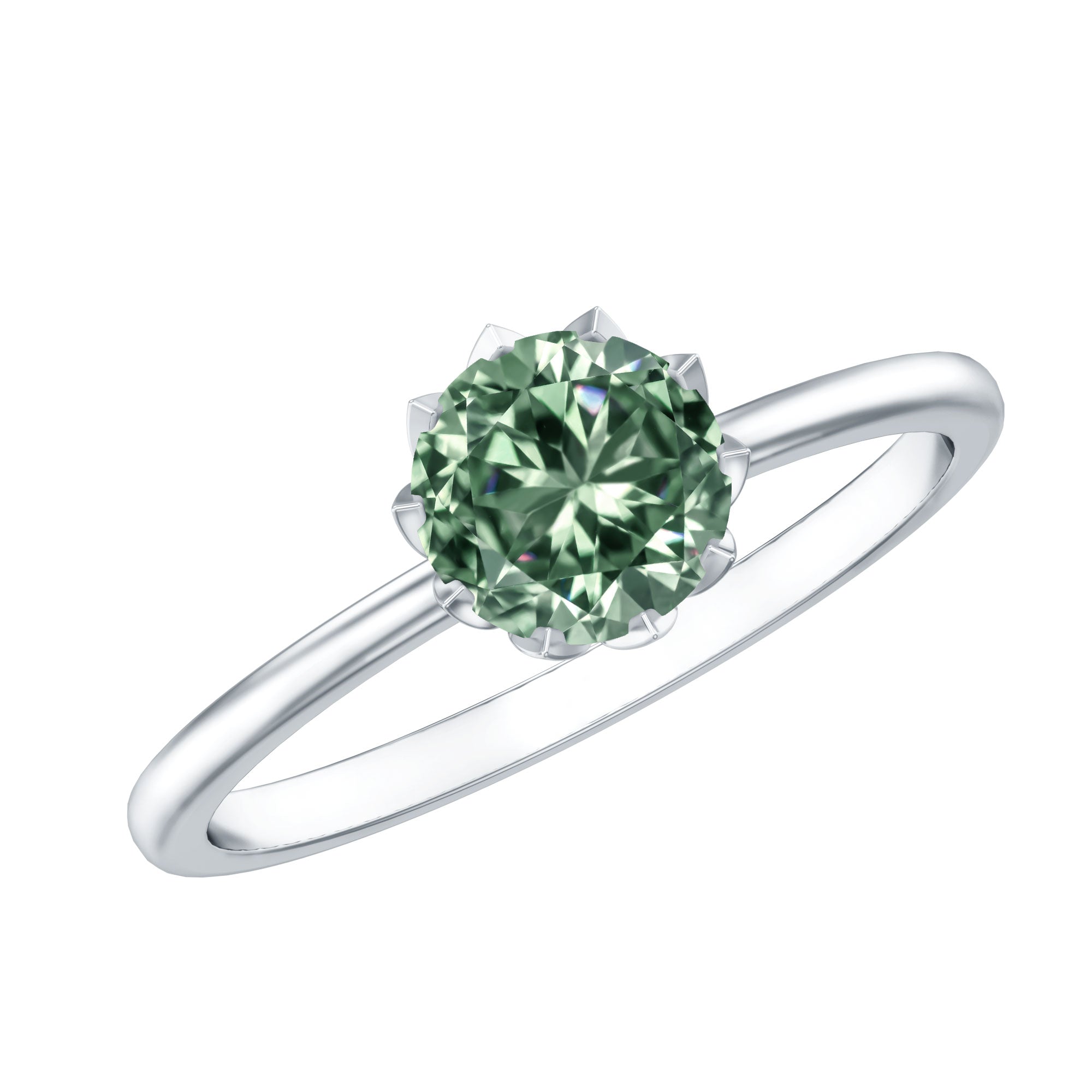 Rosec Jewels-1 Carat Lab Grown Green Diamond Lotus Basket Engagement Ring with IGI Certificate