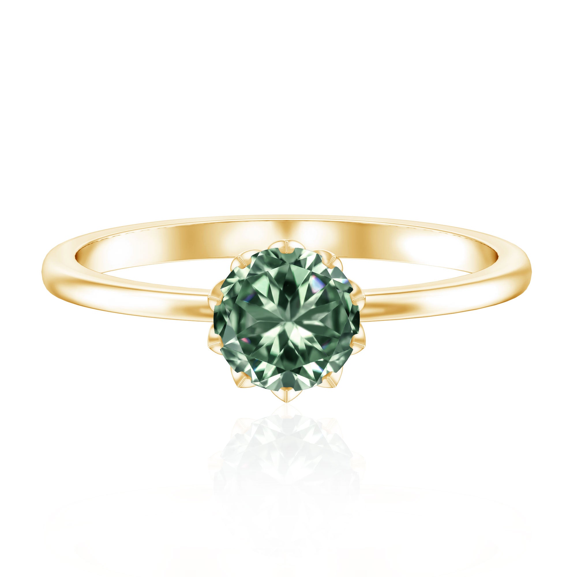 Rosec Jewels-1 Carat Lab Grown Green Diamond Lotus Basket Engagement Ring with IGI Certificate