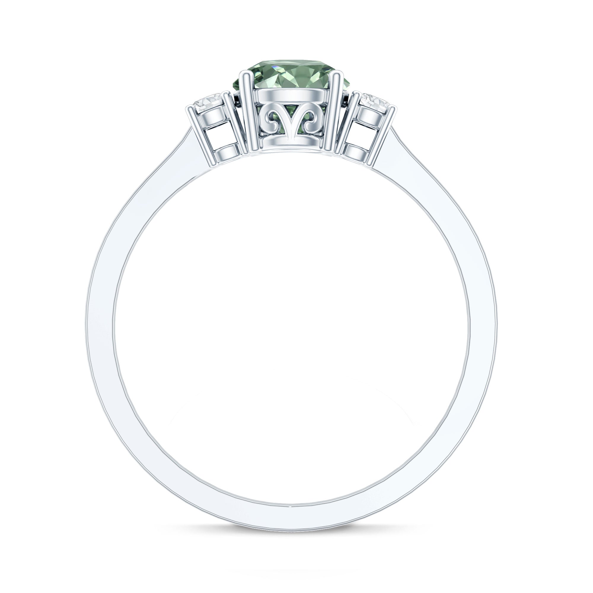 1 Carat IGI Certified Lab Grown Green and White Diamond Three Stone Engagement Ring Vivid Green - VS1 - Rosec Jewels