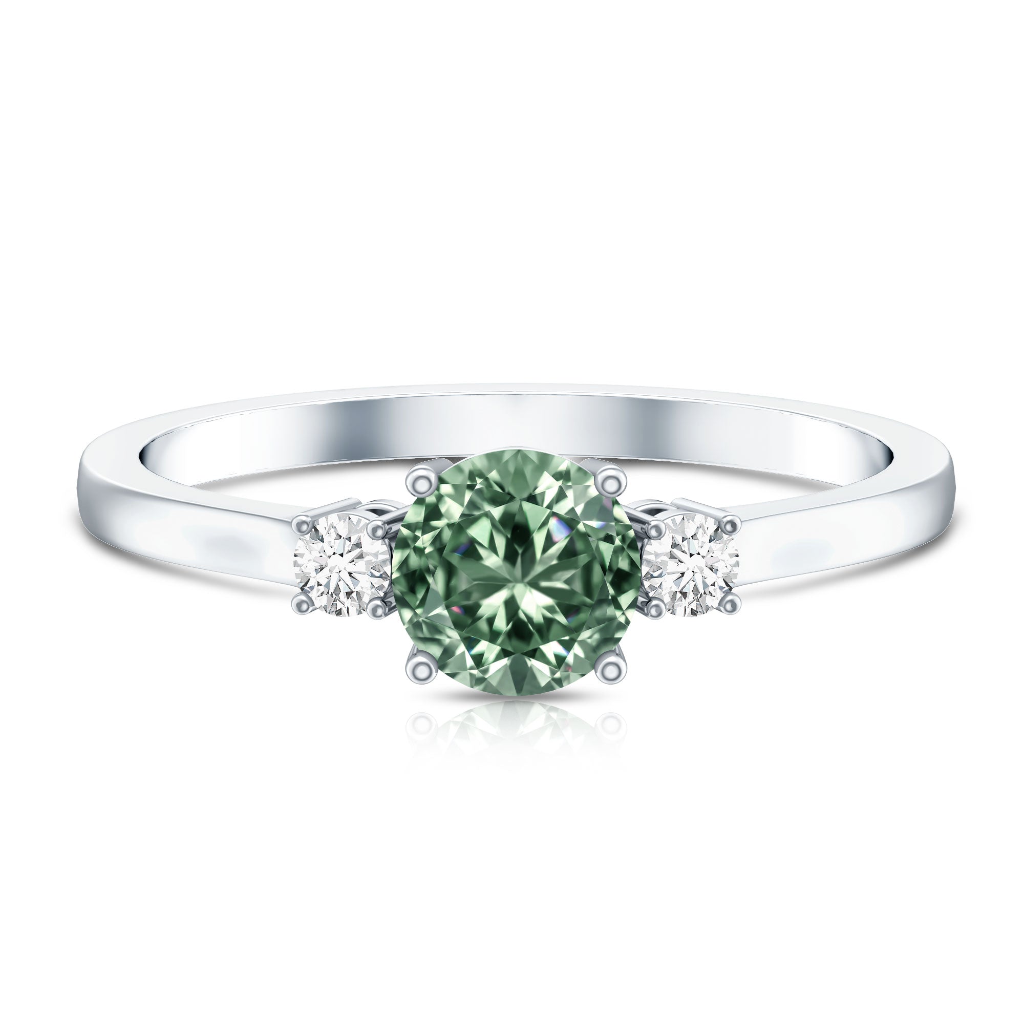 1 Carat IGI Certified Lab Grown Green and White Diamond Three Stone Engagement Ring Vivid Green - VS1 - Rosec Jewels