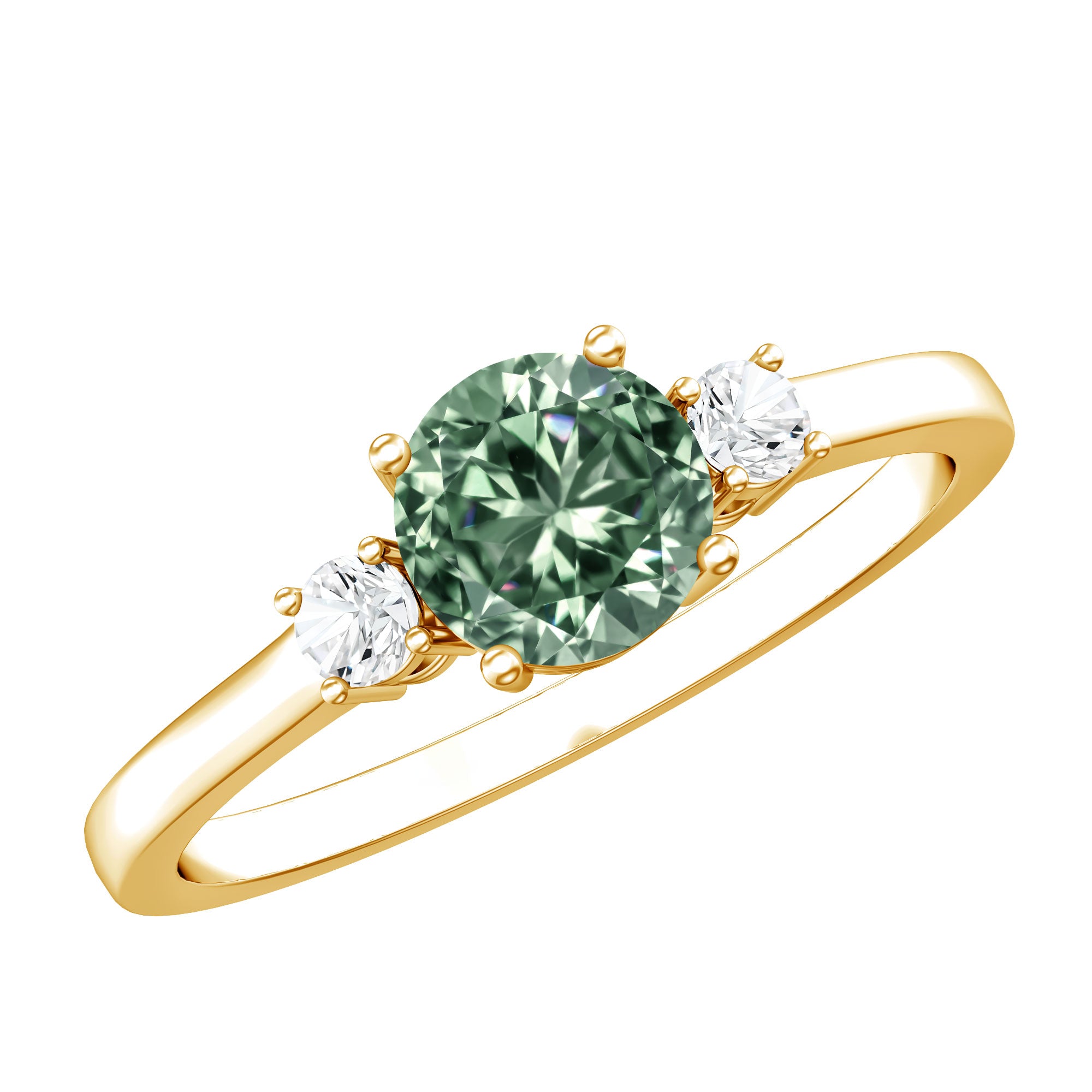 1 Carat IGI Certified Lab Grown Green and White Diamond Three Stone Engagement Ring Vivid Green - VS1 - Rosec Jewels