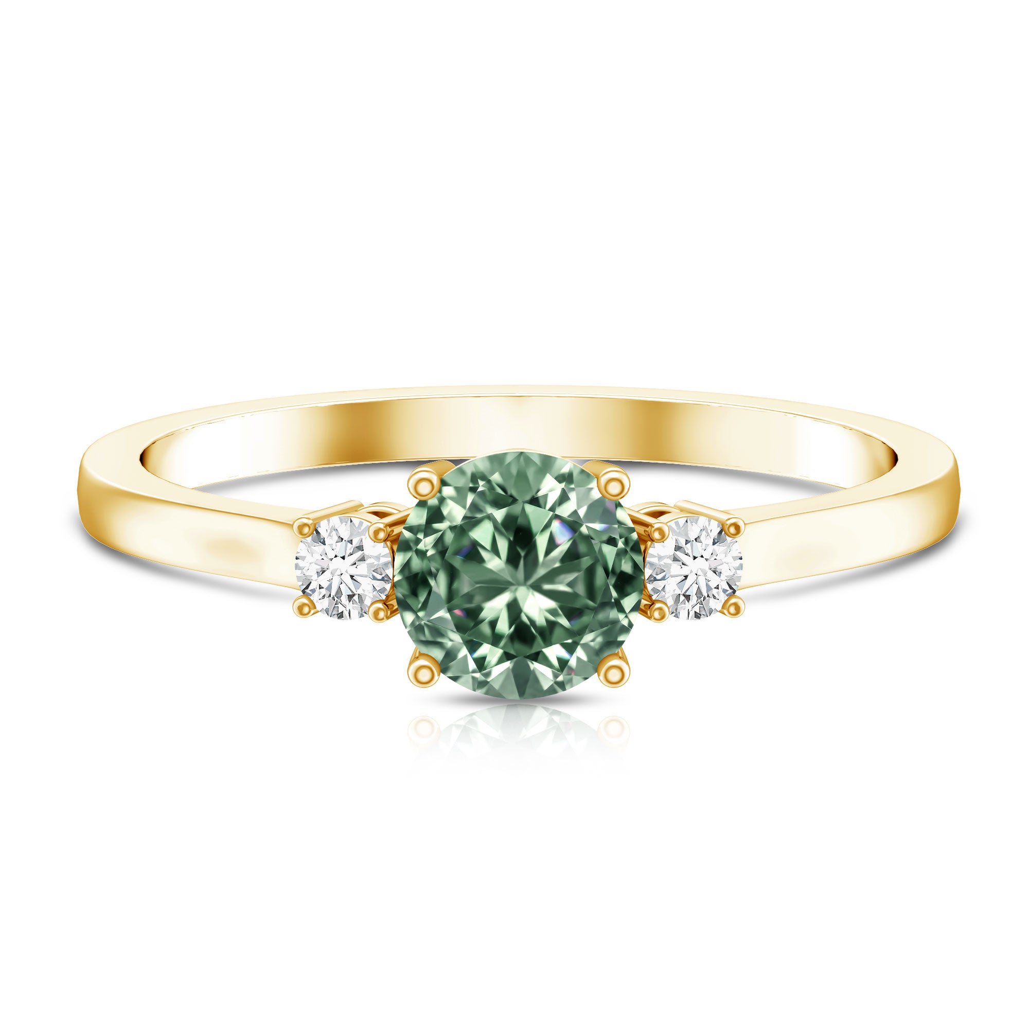 1 Carat IGI Certified Lab Grown Green and White Diamond Three Stone Engagement Ring Vivid Green - VS1 - Rosec Jewels