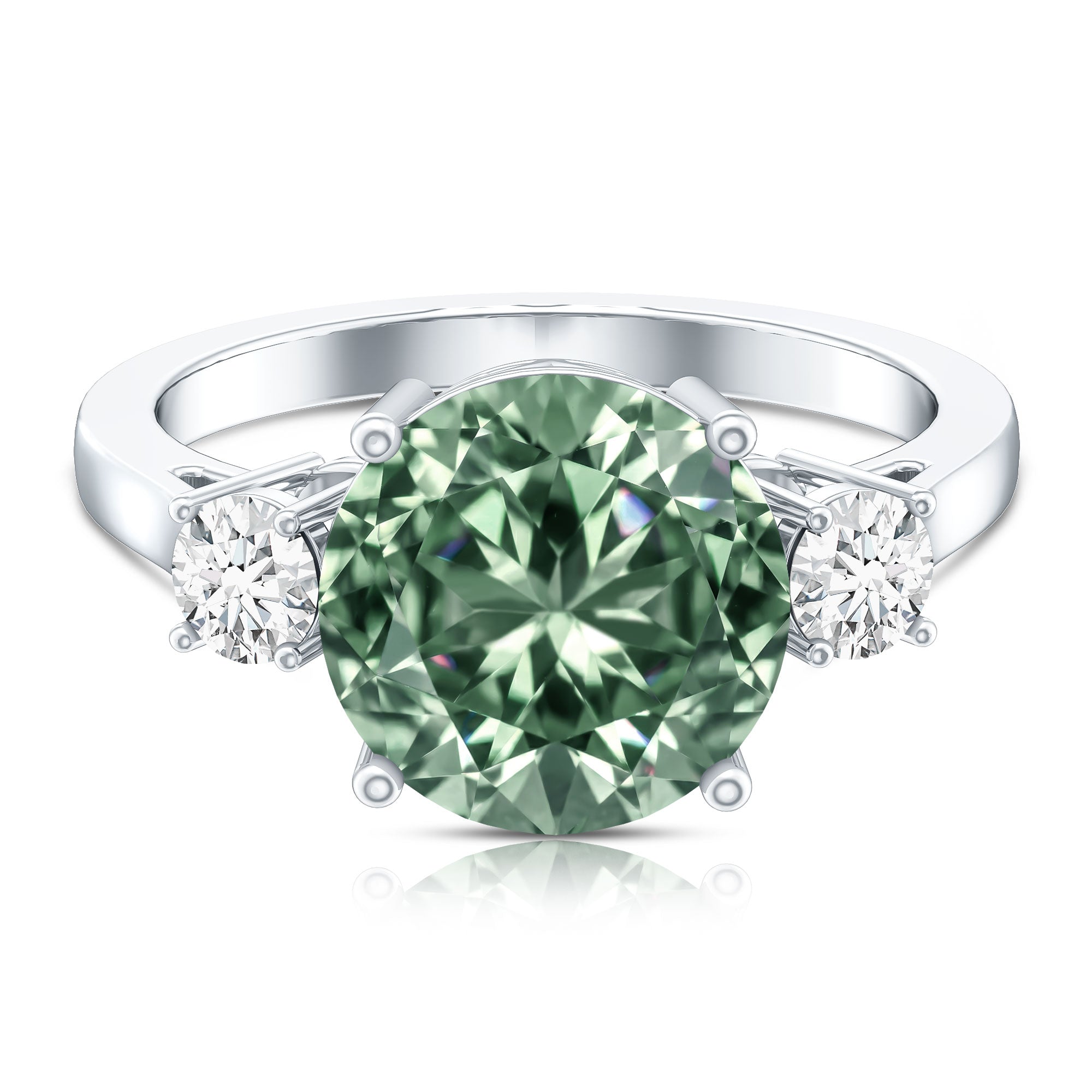 Rosec Jewels-5 Carat Lab Grown Green Diamond Three Stone Engagement Ring with IGI Certificate