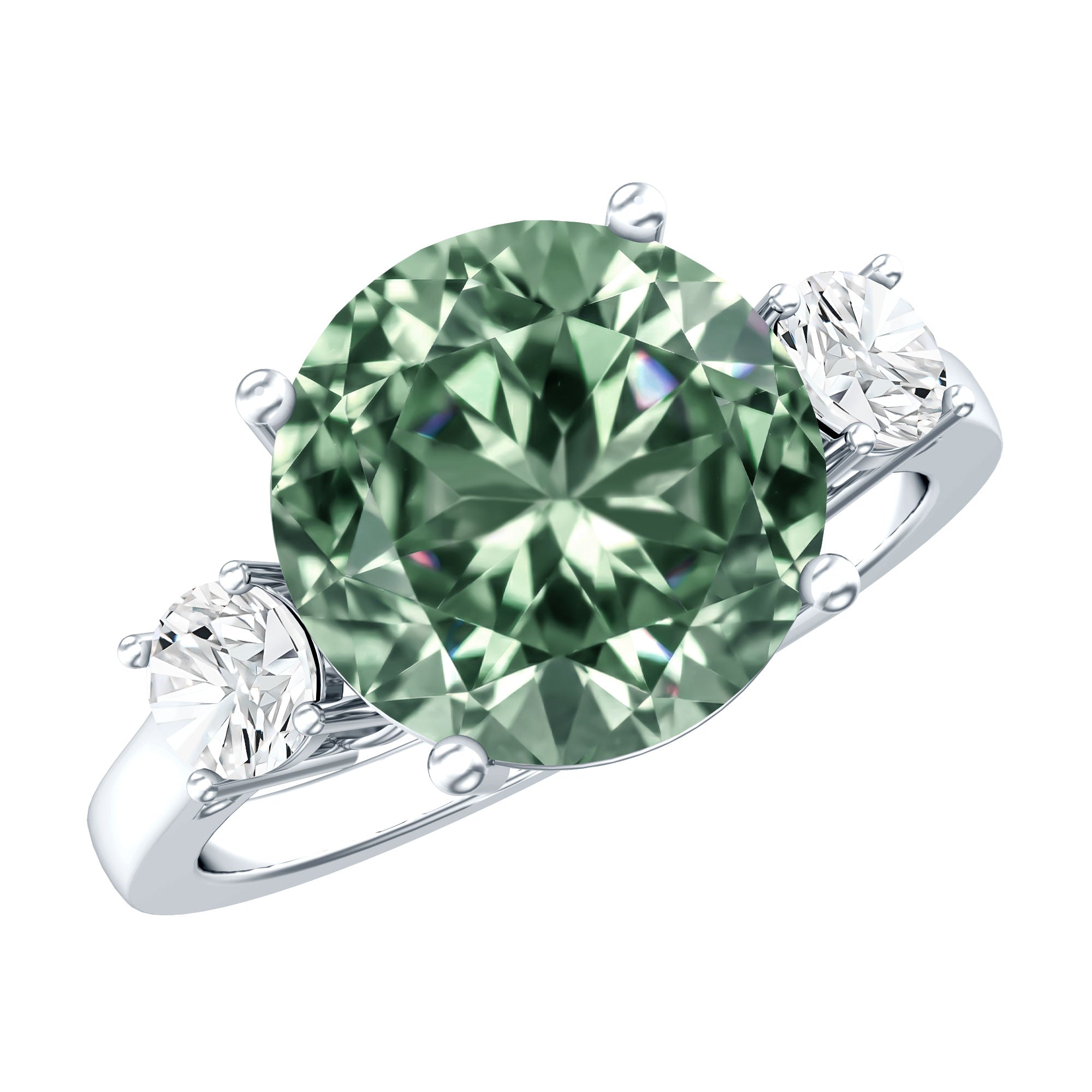 IGI Certified Lab Grown Green and White Diamond Triple Stone Engagement Ring 4 Carat Vivid Green - VS1 - Rosec Jewels