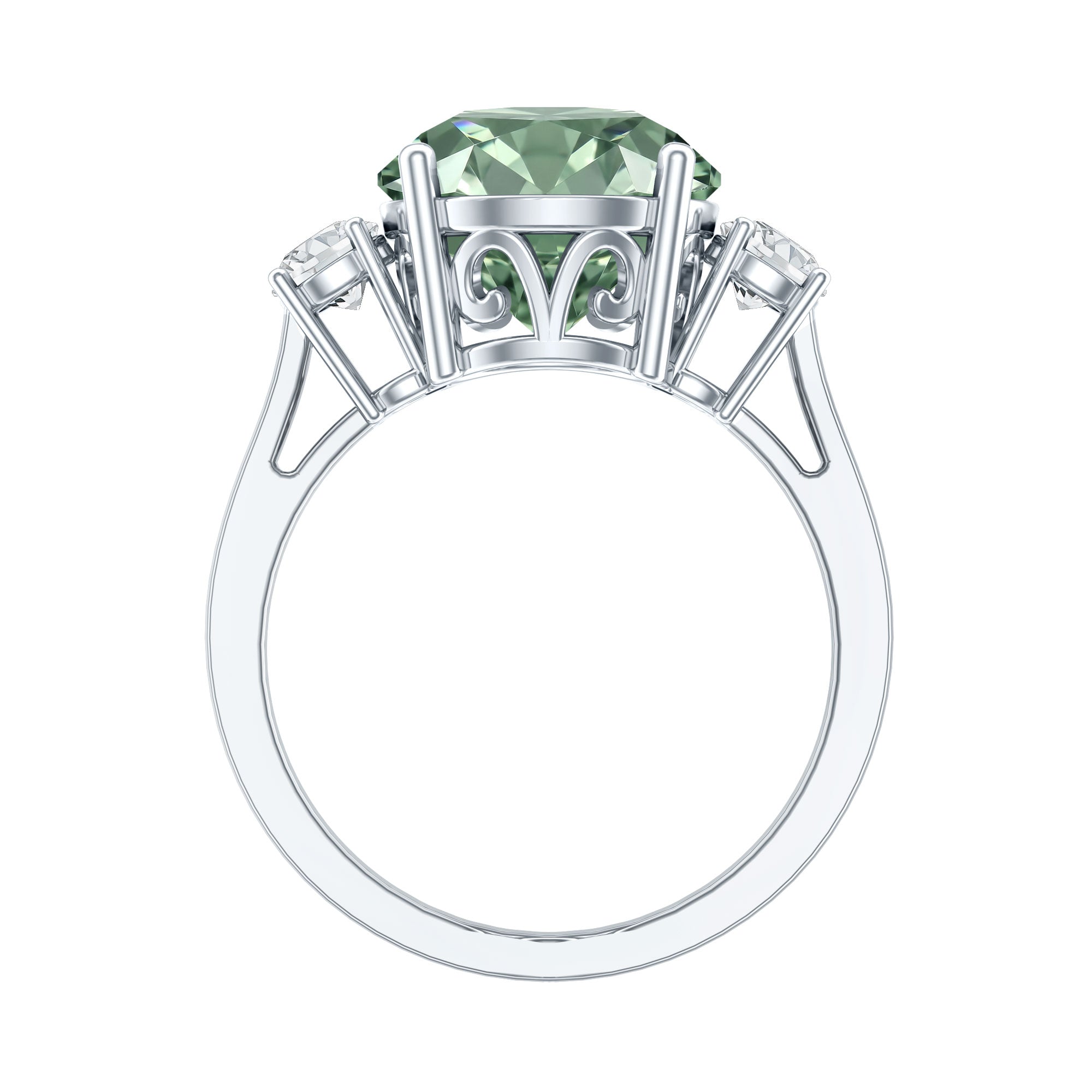 IGI Certified Lab Grown Green and White Diamond Triple Stone Engagement Ring 4 Carat Vivid Green - VS1 - Rosec Jewels